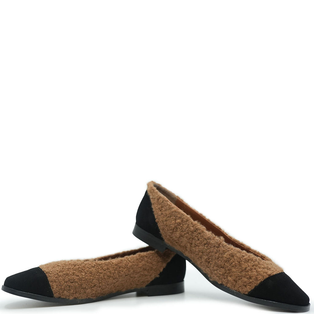 Blublonc Camel Shearling Captoe Flat Shoes for Women - Comfortable & Stylish Loafers for Casual Wear, Office, and Travel