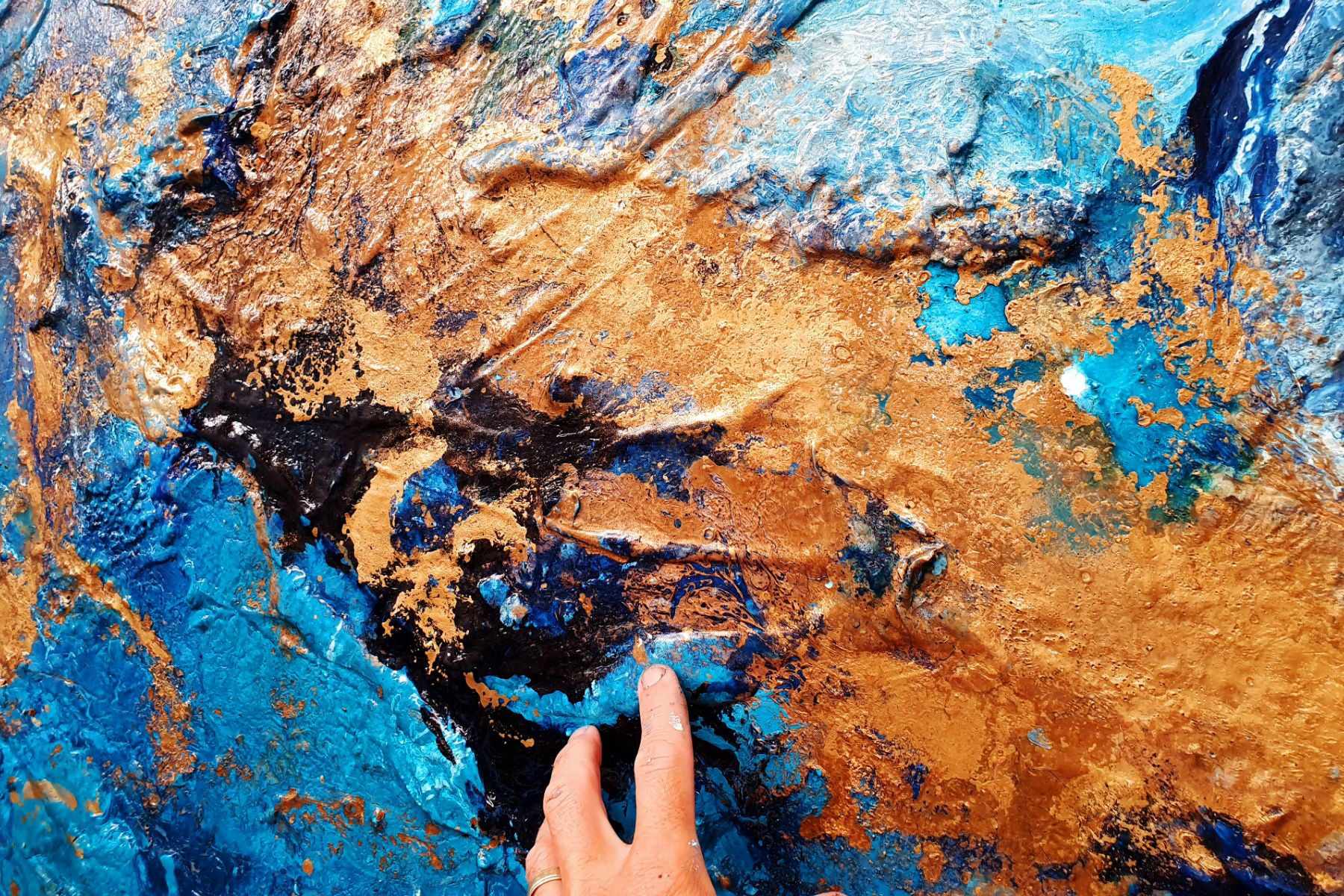 Royalty 270cm x 120cm Turquoise Metallic Gold Textured Abstract Canvas Wall Art - Large Modern Home Decor for Living Room, Bedroom, Office & Hotel