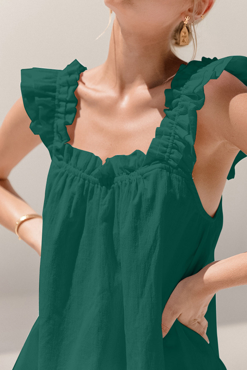 Women's Ruffled Square Neck Summer Shorts Set - Casual Outfit for Beach, Vacation, and Daily Wear
