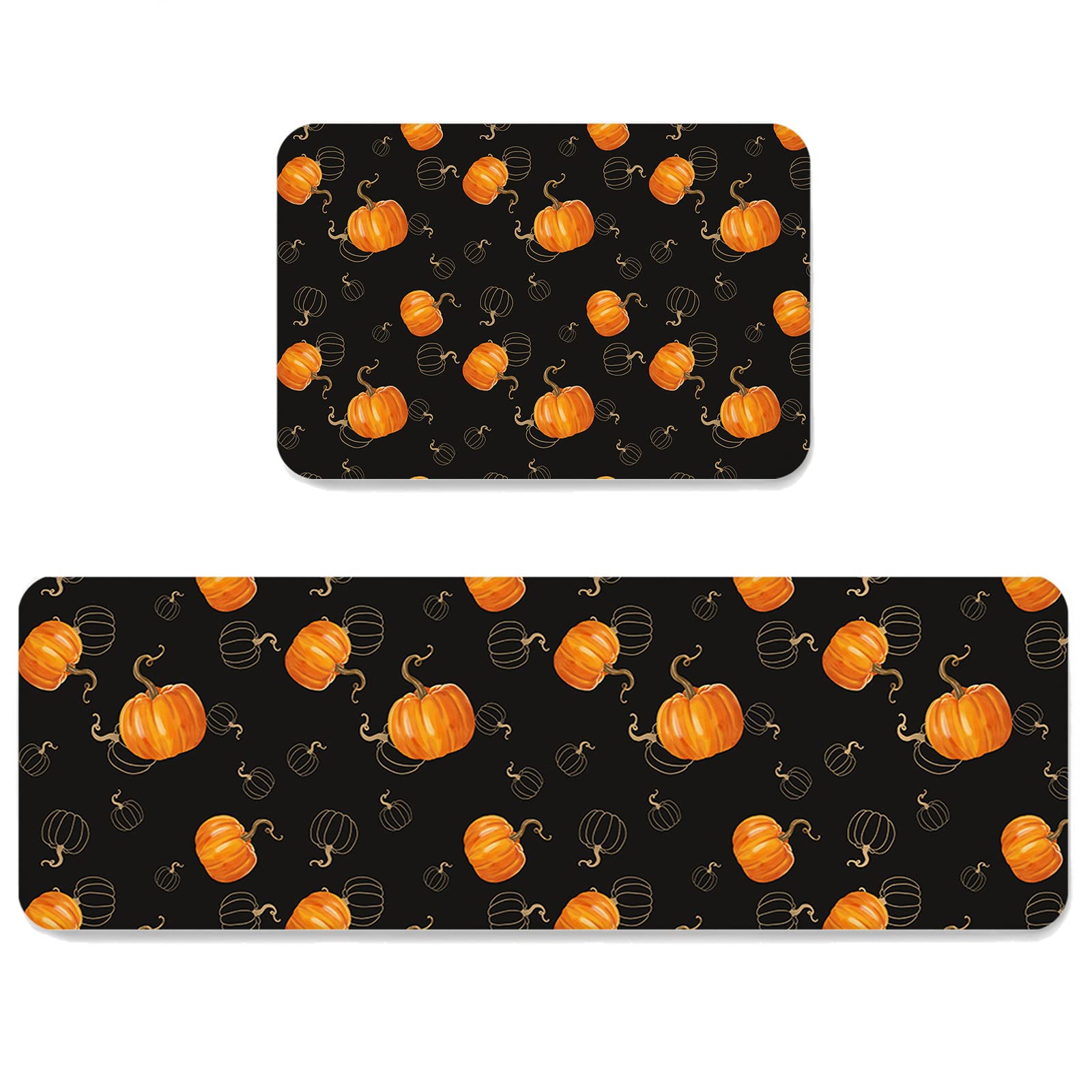 Pumpkin Kitchen Mat Set of 2 - Non-Slip Fall Decor for Home & Bathroom