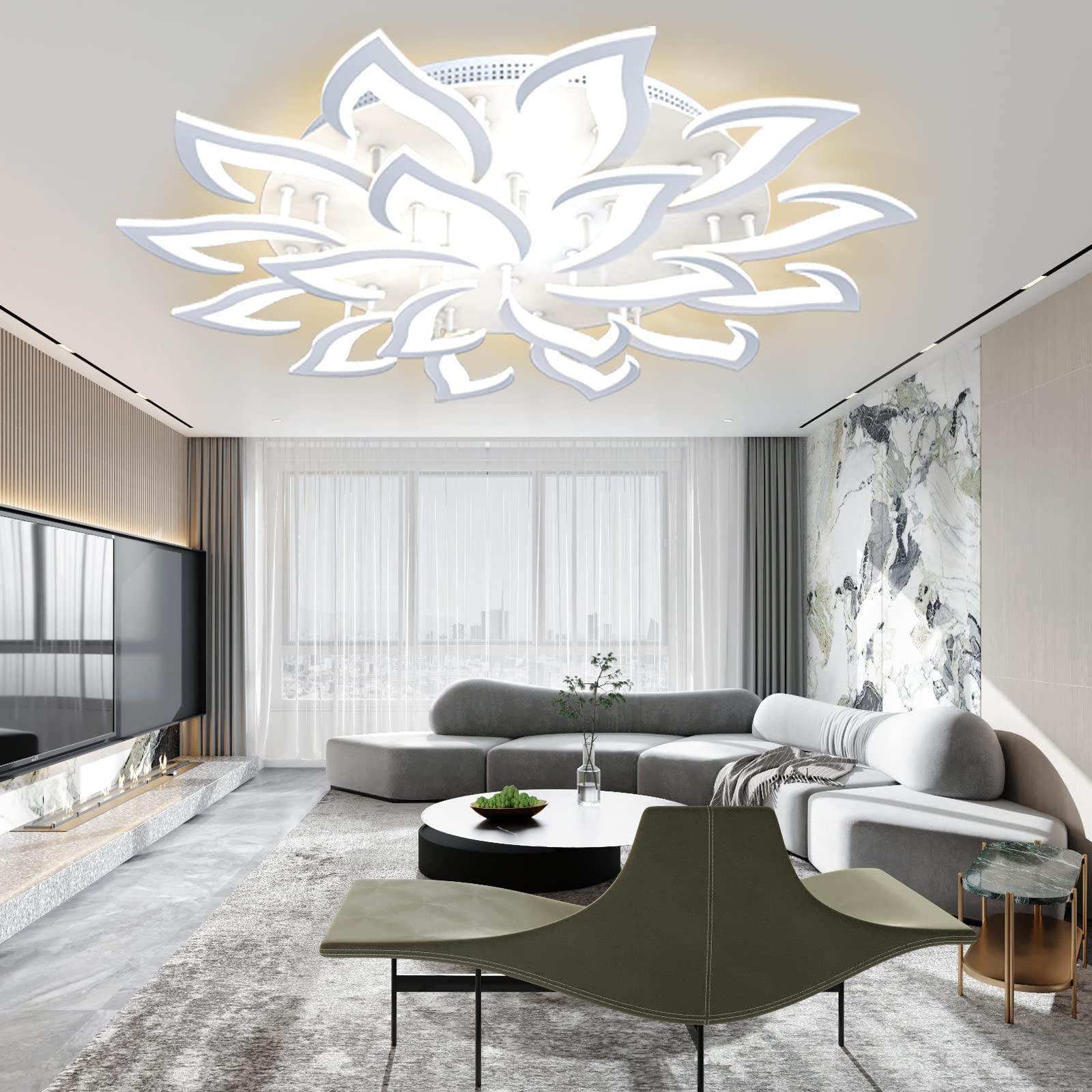 KINDLOV Modern Dimmable LED Ceiling Light - 120W Petal Chandelier Flush Mount Fixture with Remote Control | Energy-Efficient Lighting for Living Room, Bedroom & Dining Room | Perfect for Home Decor & Ambient Lighting