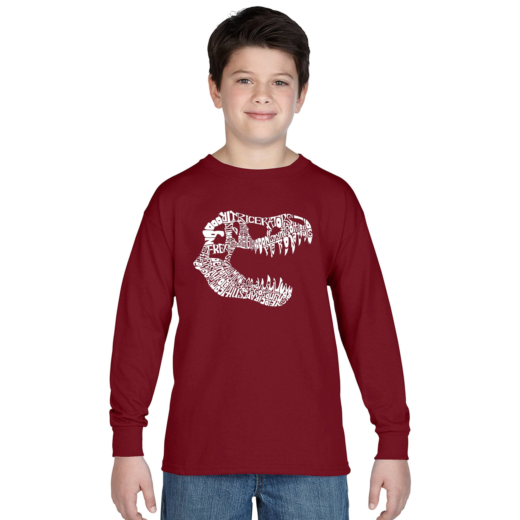 LA POP ART Boys' Long Sleeve Graphic T-Shirt with Dinosaur TREX Design - Cool Casual Wear for School, Playdates & Everyday Outfits