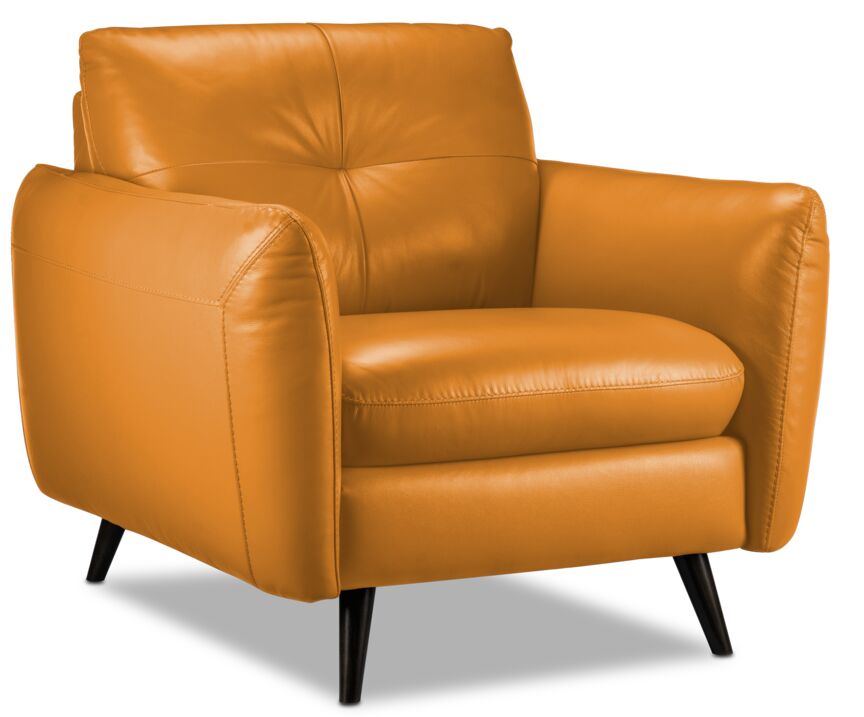 Premium Carlino Genuine Leather Chair in Honey Yellow - Modern Living Room & Office Seating for Comfort & Style