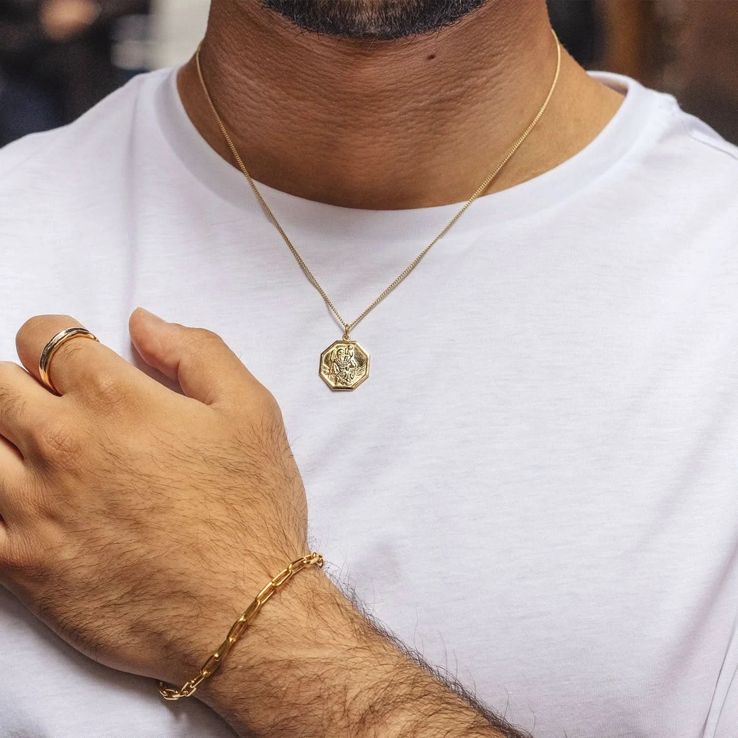 St. Christopher Necklace for Men - 14K Solid Gold Pendant with Custom Engraving - Religious Jewelry Gift for Travelers & Protection