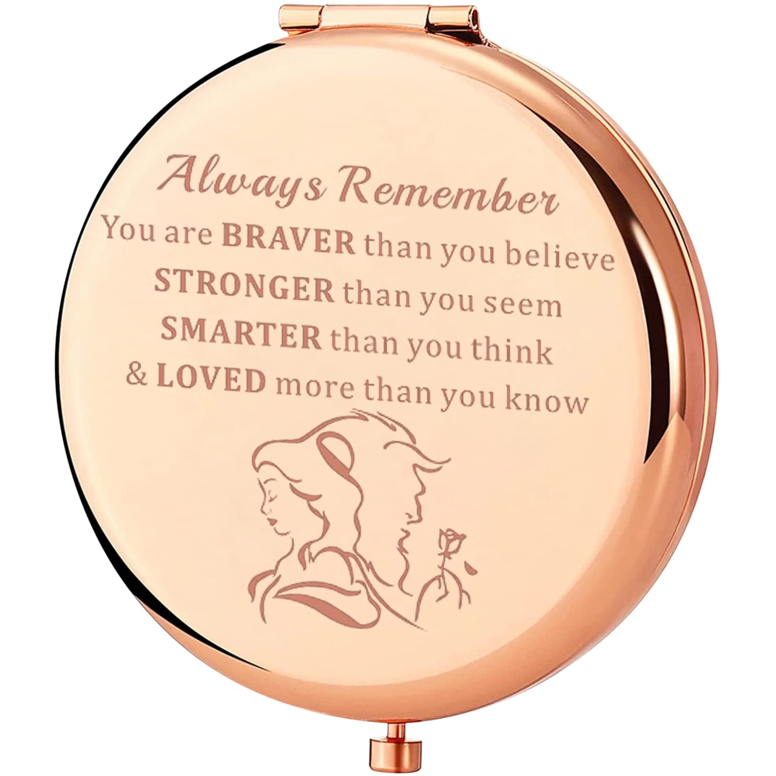 KEYCHIN Fairy Princess Compact Mirror - Elegant Pocket Beauty Mirror with Inspirational Quote 'You Are Braver Stronger Smarter' - Perfect Gift for Women, Girls & Teenagers - Ideal for Makeup Touch-ups, Purse Essentials & Princess-Themed Parties (Beauty Mirror-RG)