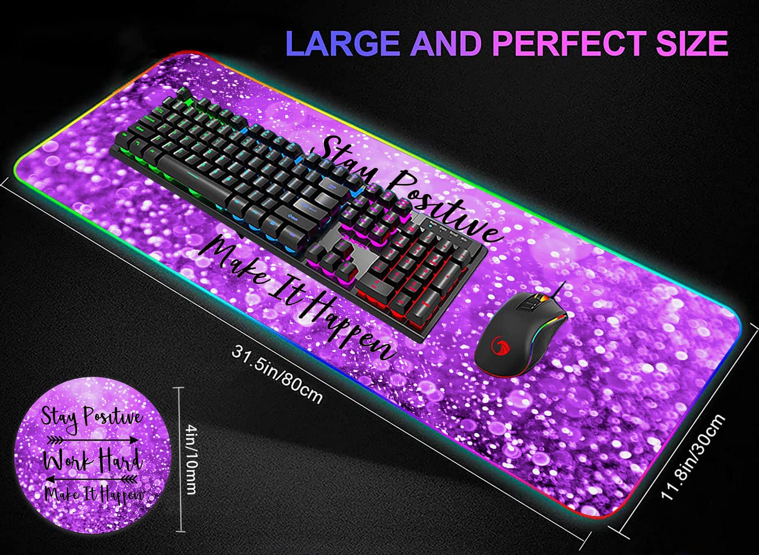 RGB LED Gaming Mouse Pad - Large Non-Slip Desk Mat with Optical Waterproof Surface for PC Gamers | Perfect for Esports, Office Work & Home Computer Setup (Purple)