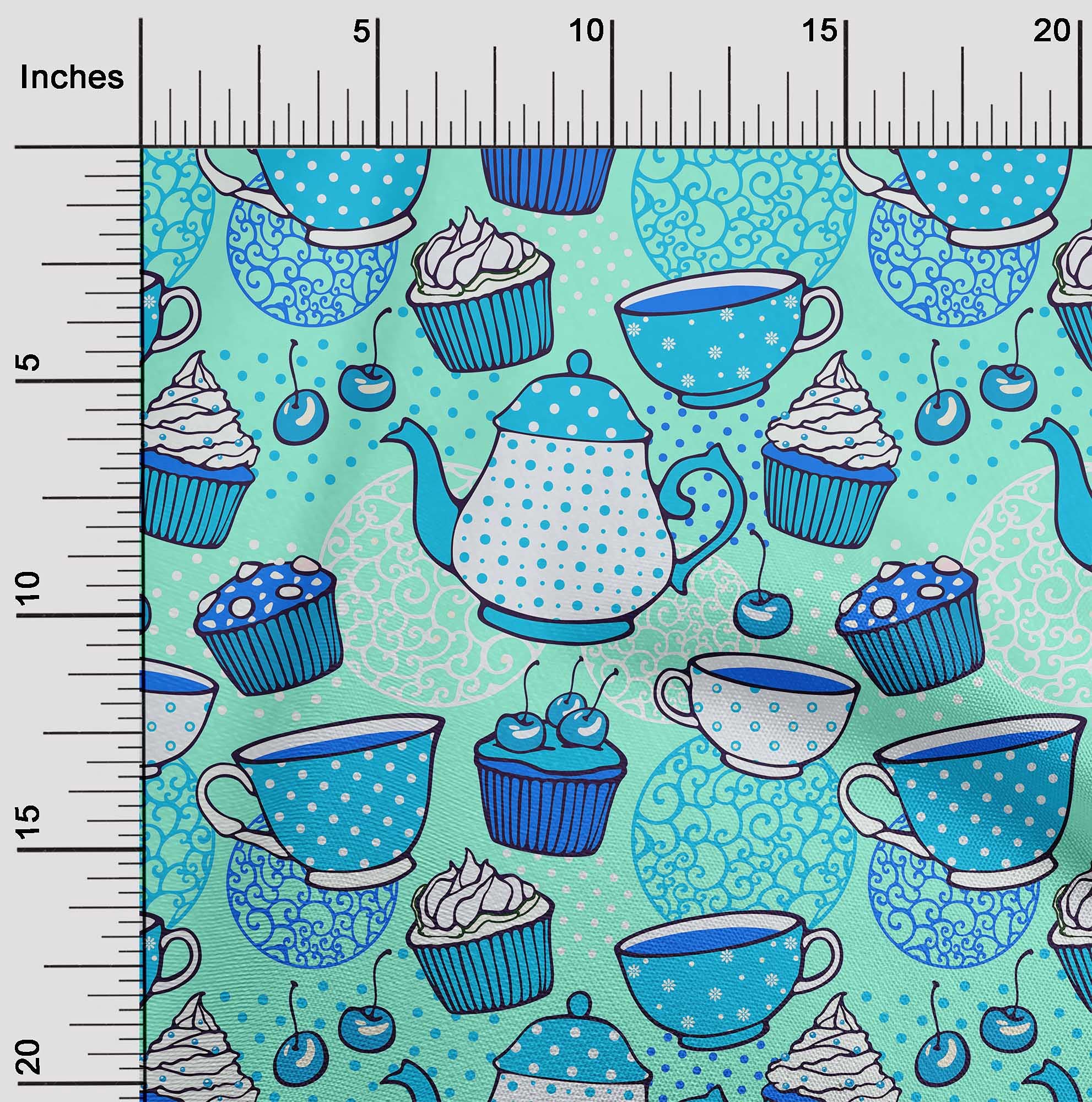 oneOone Cotton Jersey Aquamarine Green Print Fabric by The Yard - 58 Inch Wide Soft Knit Material for DIY Tea Party Kettles, Dressmaking & Home Decor Projects