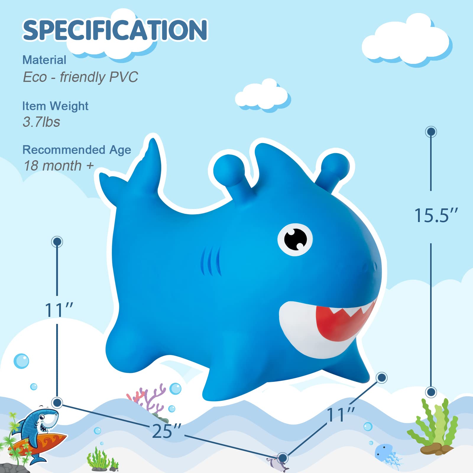 Baby Shark Bouncy Hopper - Inflatable Ride-On Toy for Toddlers 2-4 Years | Indoor/Outdoor Jumping Animal for Boys & Girls | Perfect for Birthday Parties, Playtime & Active Play | Includes Balloon & Party Decorations