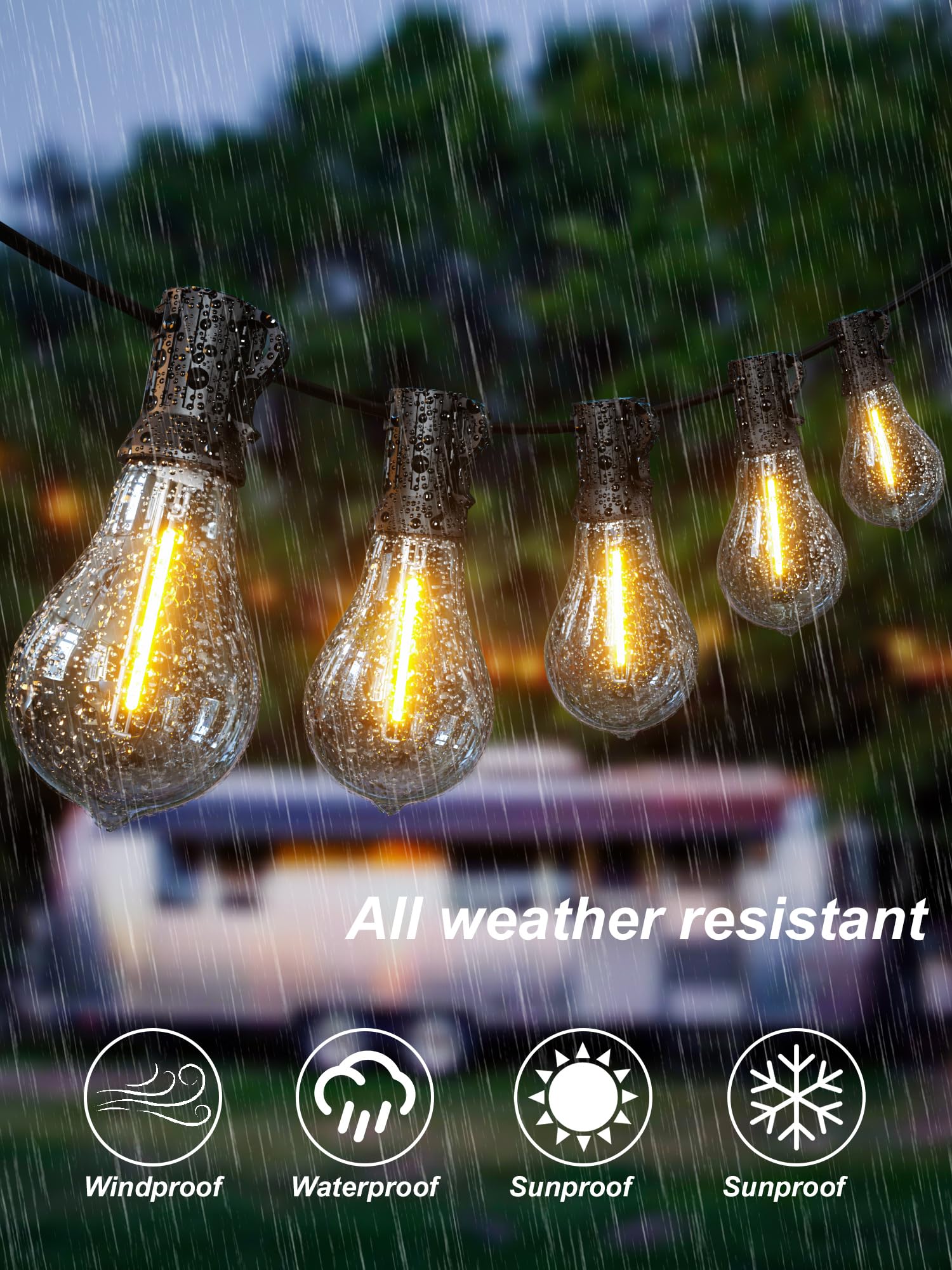 400FT Outdoor String Lights (4x100FT) - Waterproof LED Patio Lights with 208 Shatterproof Edison Bulbs, Connectable for Backyard, Balcony, Bistro & Porch - 2200K Warm White on Black Cord - Perfect for Outdoor Dining, Garden Parties & Evening Ambiance