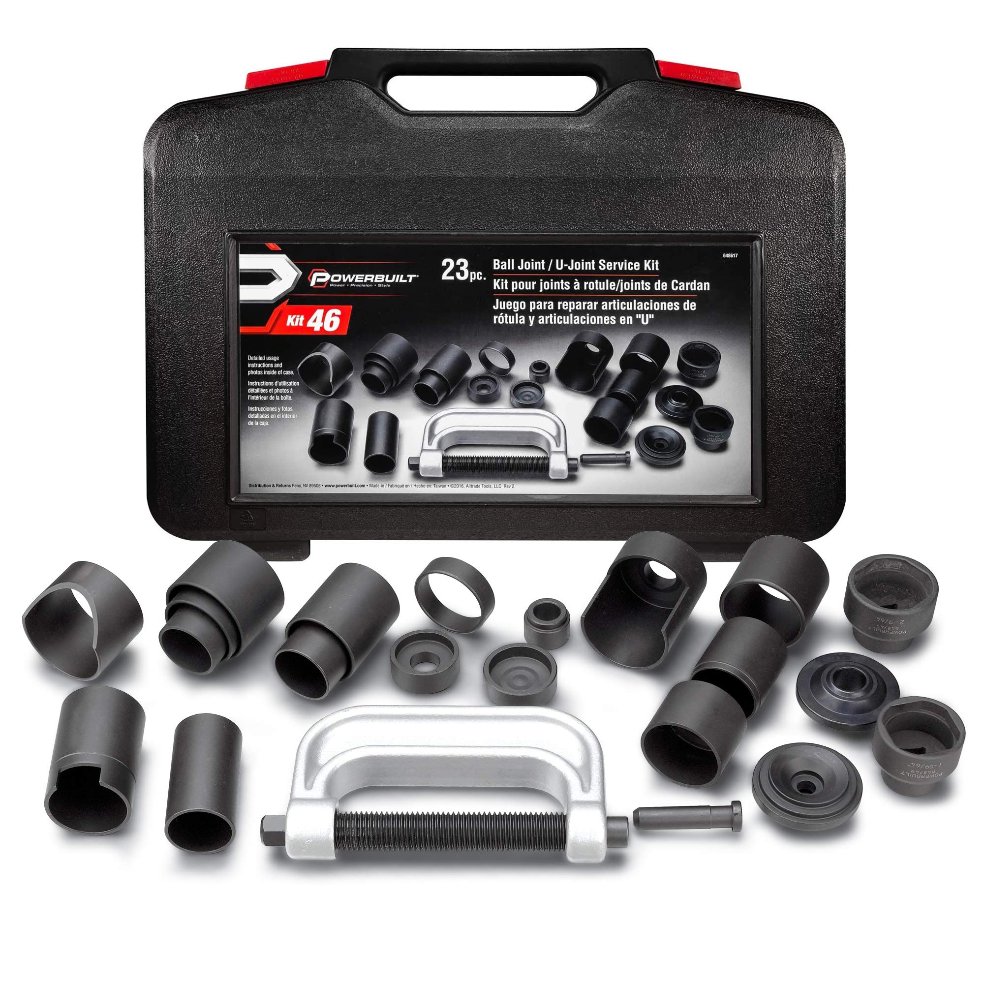 Powerbuilt 23-Piece Ball Joint and U-Joint Service Tool Kit - Remove & Install Ball Joints with Receiving Tube, Adapters & Sockets (648617) - Perfect for Auto Repair, Suspension Maintenance & DIY Car Servicing
