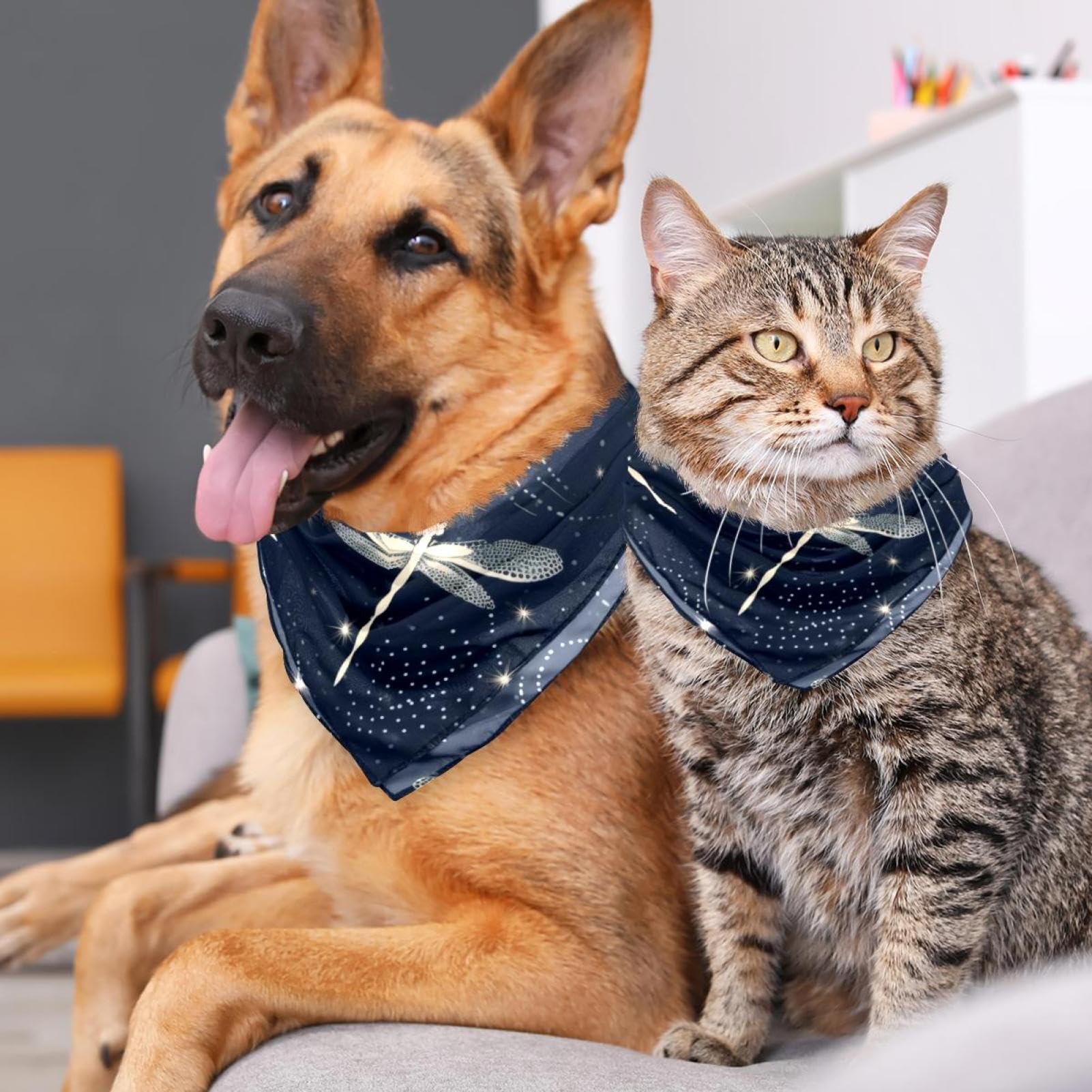 2-Piece Abstract Dragonfly Dog Bandanas - Pet Scarf & Square Bibs for Wedding Photo Props & Daily Use | Stylish Pet Accessories for Dogs