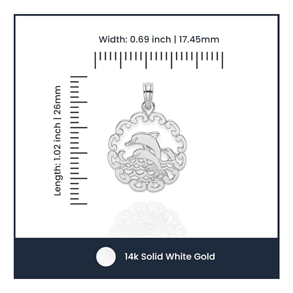 14K Solid White Gold Dolphin Pendant Necklace - Elegant Ocean-Themed Jewelry for Women, Perfect for Beach Vacations, Summer Outfits & Nautical Gifts