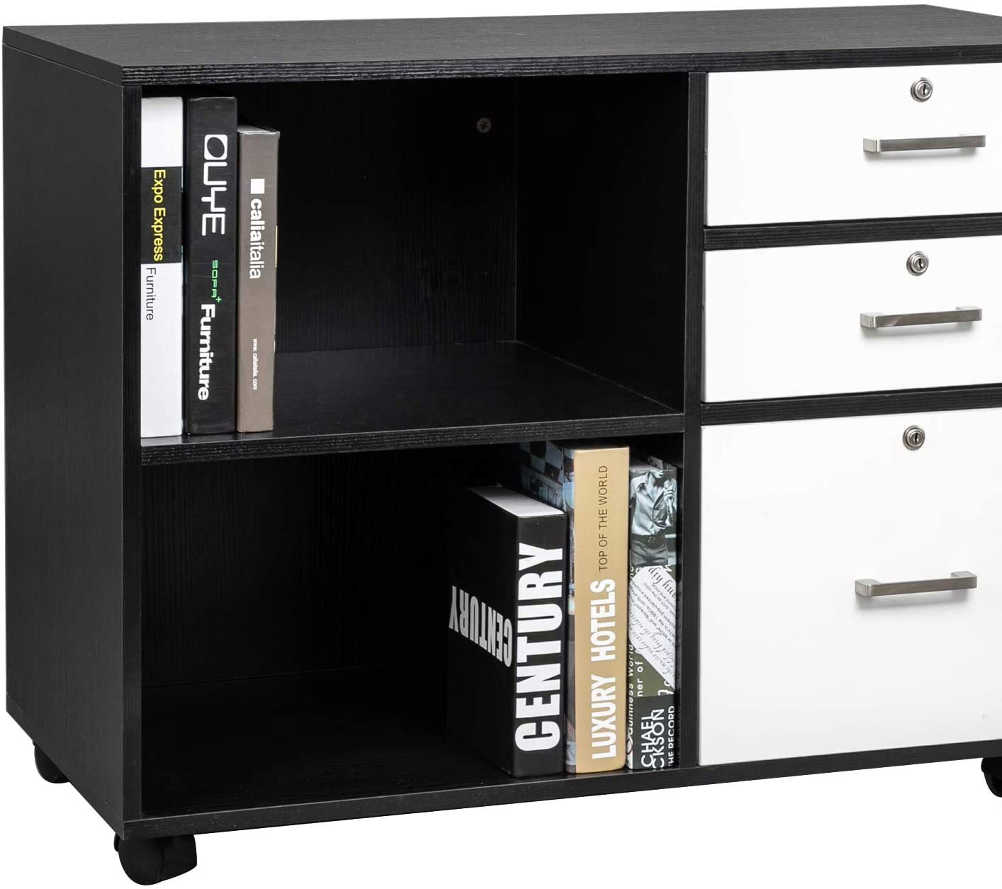 Adjustable Rolling Printer Stand with Storage Doors - 35.5