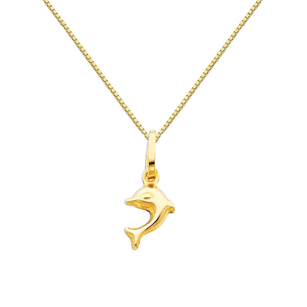 14K Yellow Gold Dolphin Pendant Necklace with 0.65mm Box Link Chain - Elegant Ocean-Themed Jewelry for Women - Perfect for Beach Vacations, Birthday Gifts & Everyday Wear