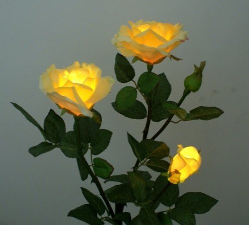 Solar Powered Yellow Rose Flower Lights - Outdoor Garden Decorative LED Landscape Lighting for Patio, Yard, Pathway & Wedding Decorations