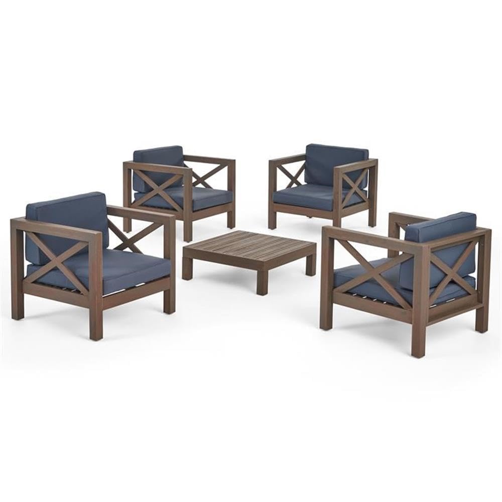 Noble House Brava 4-Seater Outdoor Club Chair Set with Coffee Table - Gray for Patio & Garden
