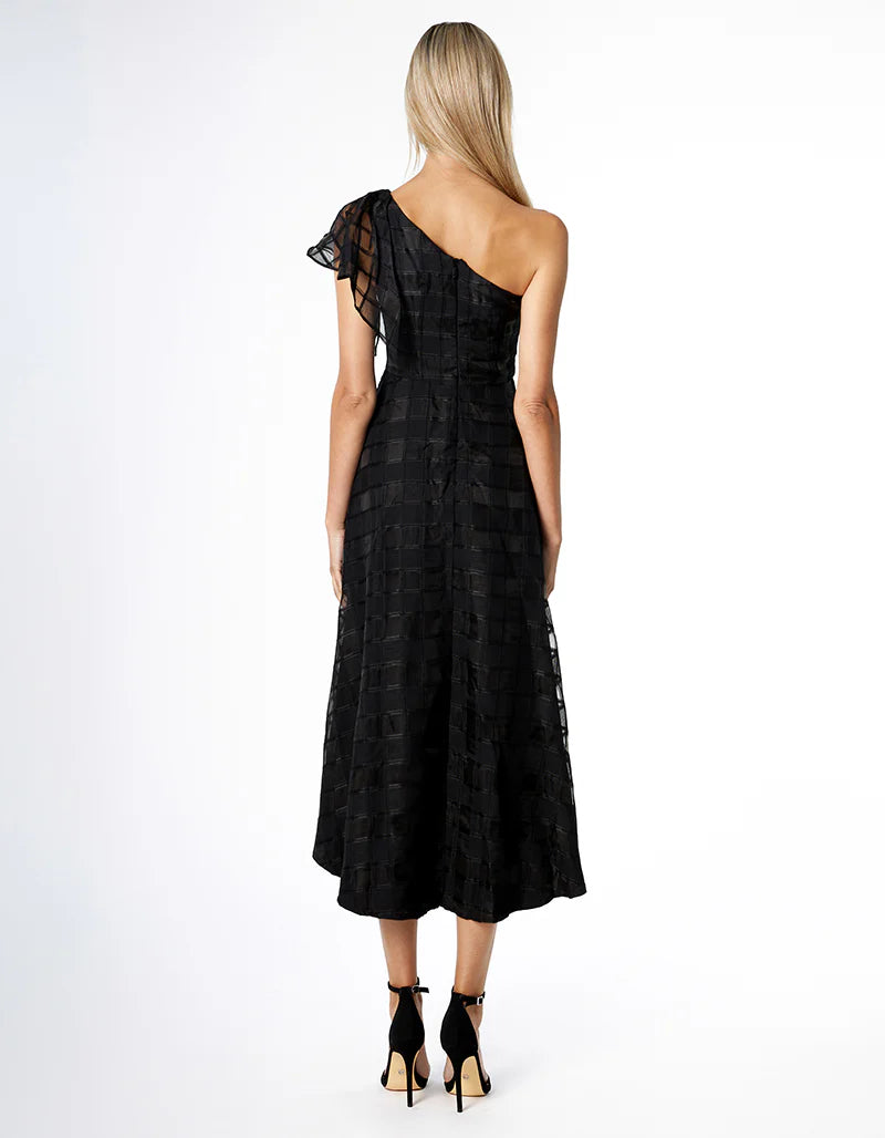 Zilpah One Shoulder A-Line Midi Dress - Elegant Women's Formal & Party Wear for Weddings, Cocktails & Evening Events