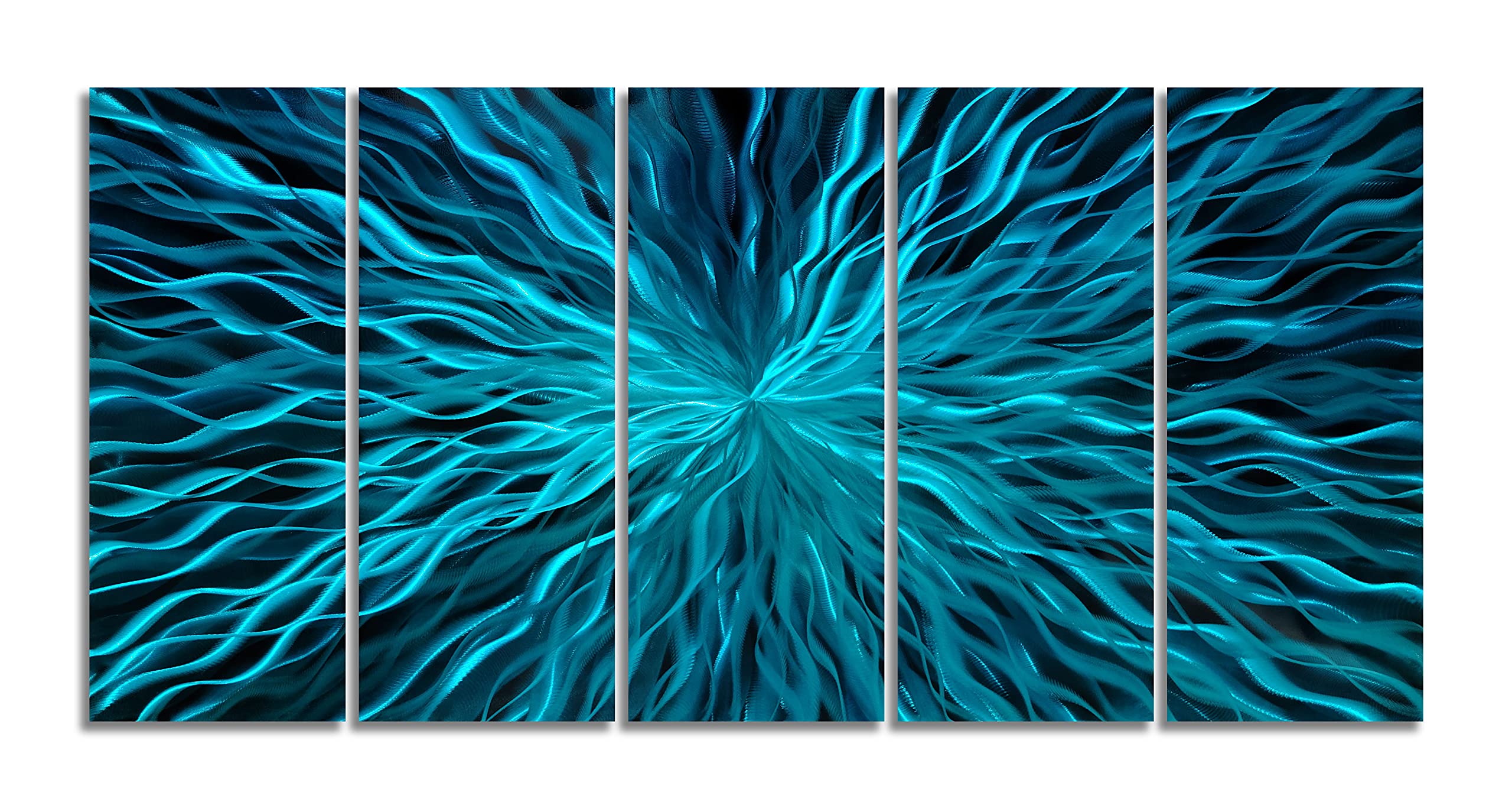 Handcrafted Blue Metal Wall Art Decor - 5 Panel Modern Abstract Aluminum Sculpture for Living Room, Bedroom & Office | Contemporary Home & Office Decor | Perfect for Modern Interior Design & Gift Giving