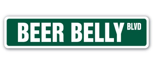 Beer Belly Street Sign - Funny Booze & Brew Lover Gift for Men - 18 Inch Indoor/Outdoor Bar Decor - Perfect for Man Cave, Pub, or Tavern