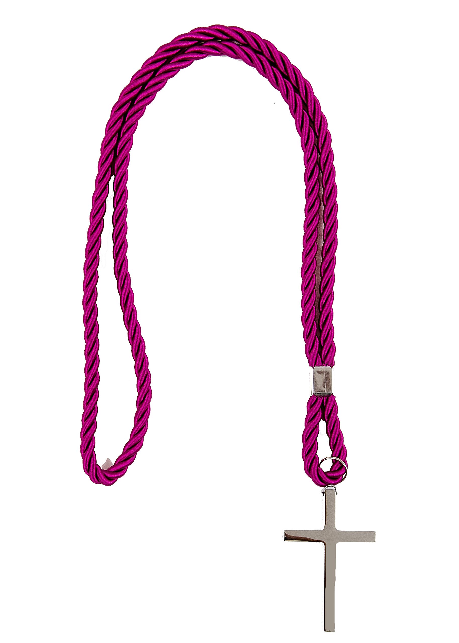 Clergy Cord with Silver Cross - Red & Purple Stoles for Religious Ceremonies & Church Services