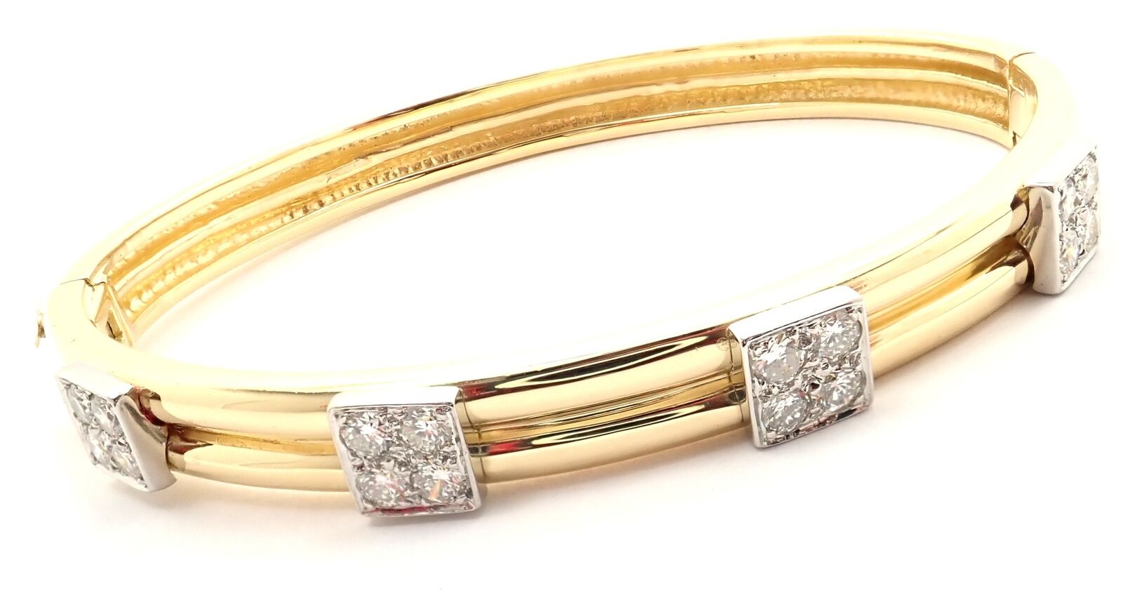 Vintage Authentic Tiffany & Co 18K Yellow Gold Diamond Bangle Bracelet - Luxury Jewelry Gift for Women, Anniversary & Special Occasions