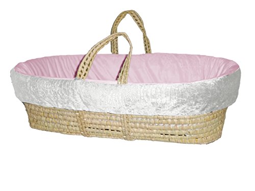 Premium Baby Doll Bedding Set - Soft Croco Minky Moses Basket for Newborns (Ivory & Pink) | Perfect for Nursery Decor, Baby Shower Gifts & Pretend Play