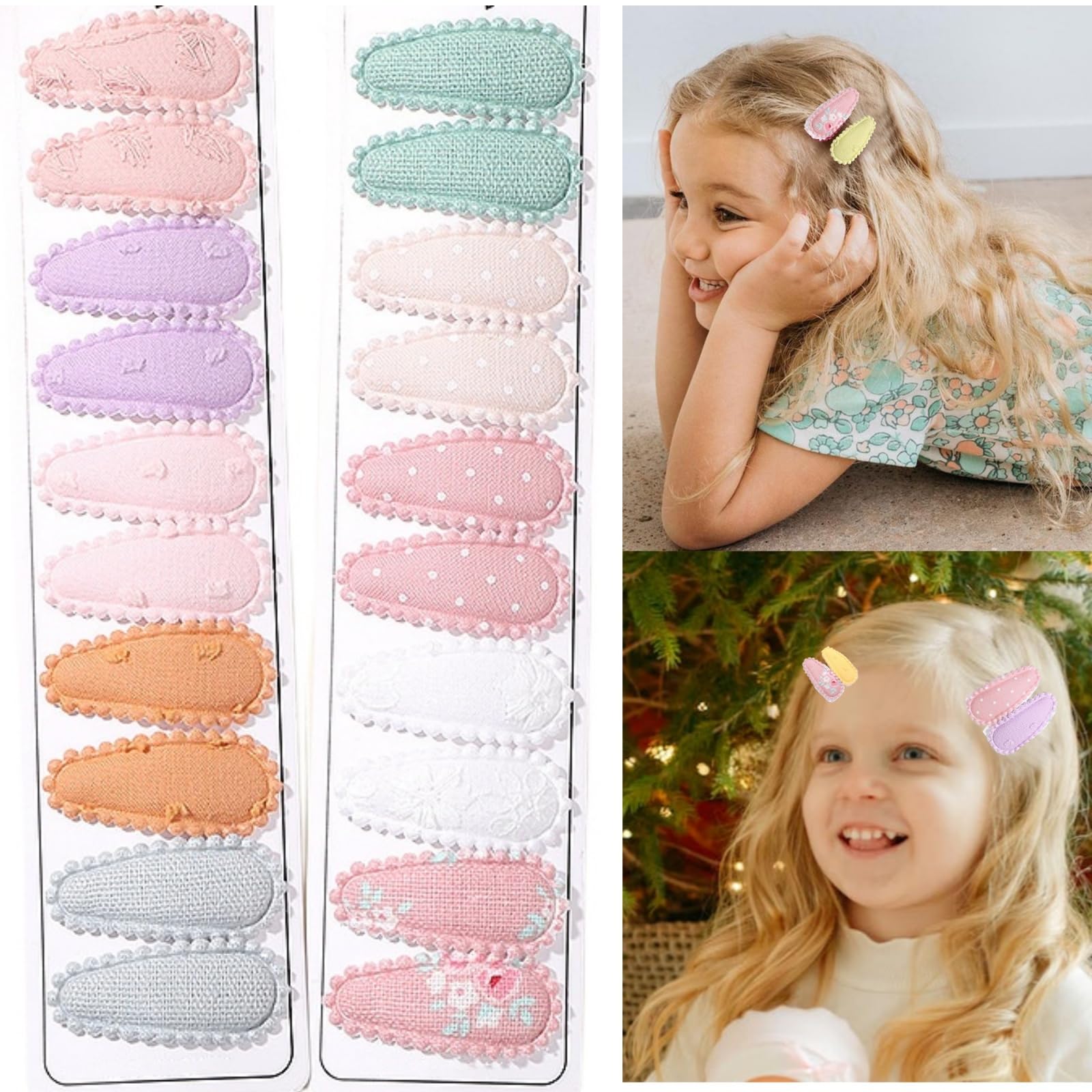 20 Pcs Non-Slip Baby Girl Hair Clips - Pure Color Wrapped Snap Barrettes for Toddlers & Kids | Soft Hair Bows for Daily Wear, School, Parties & Special Occasions