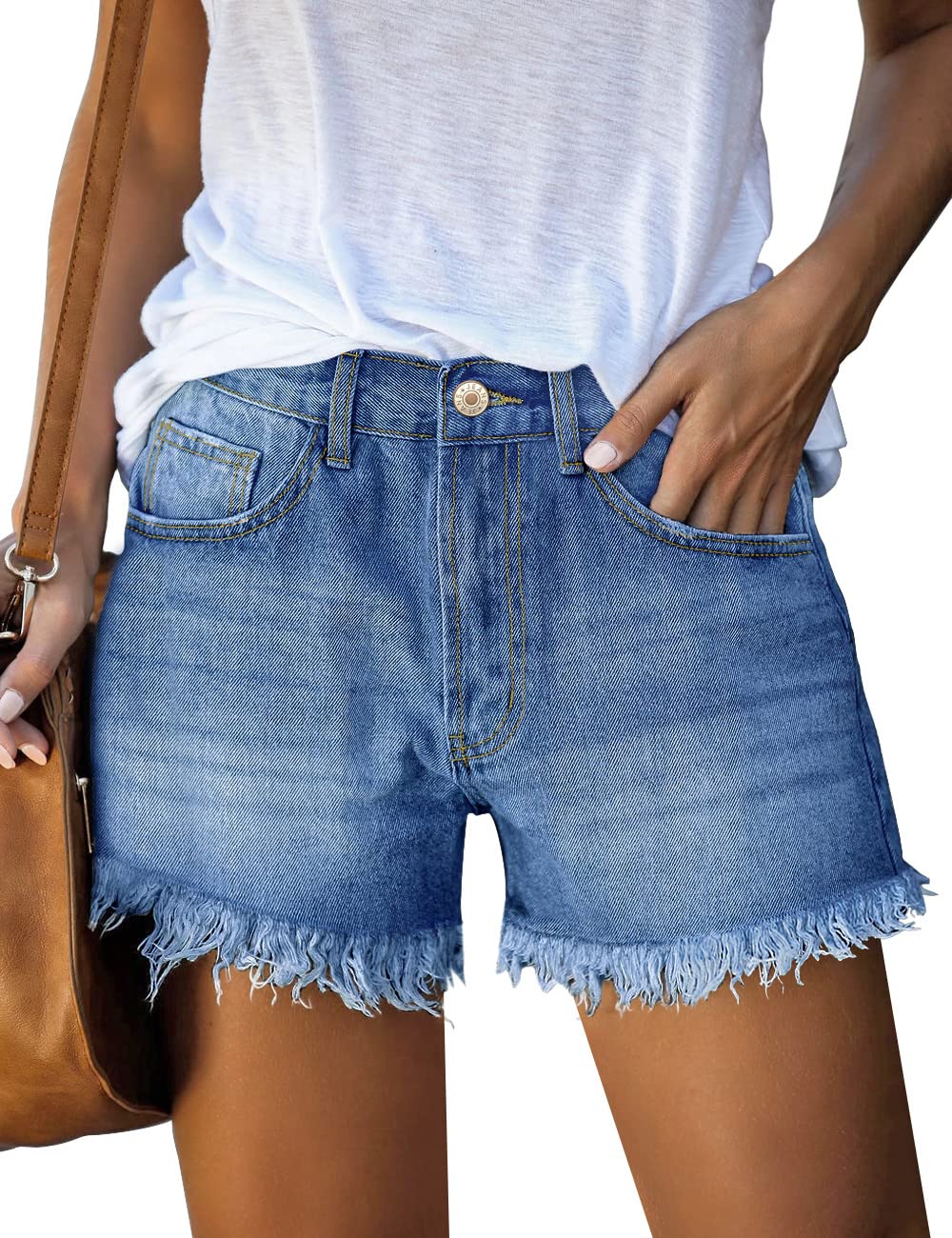 Luvamia Women's High Waisted Ripped Denim Shorts - Frayed Raw Hem Casual Jean Shorts for Summer Outfits, Beach, and Streetwear Fashion