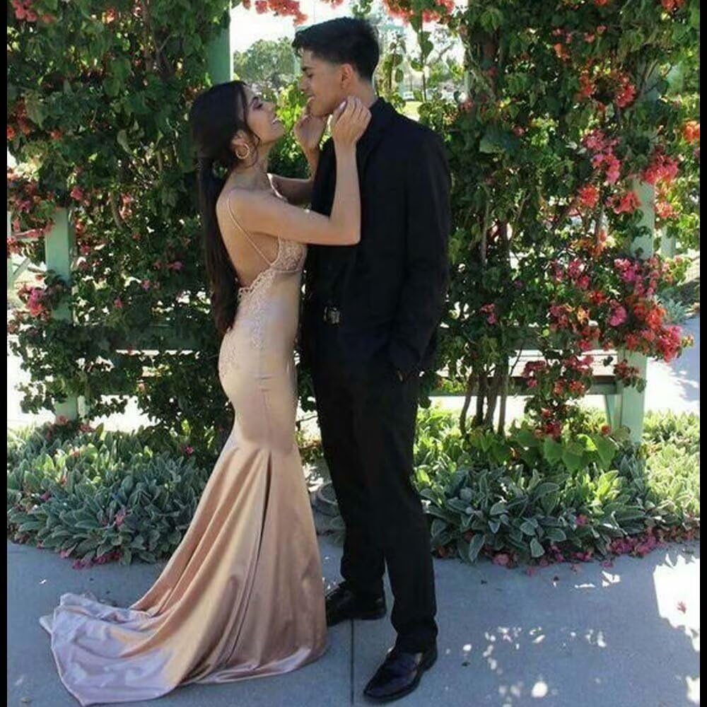 Elegant Women's Lace Applique Mermaid Prom Dress with Long Train & Open Back - Perfect for Evening Gowns, Formal Dances, Weddings & Special Occasions