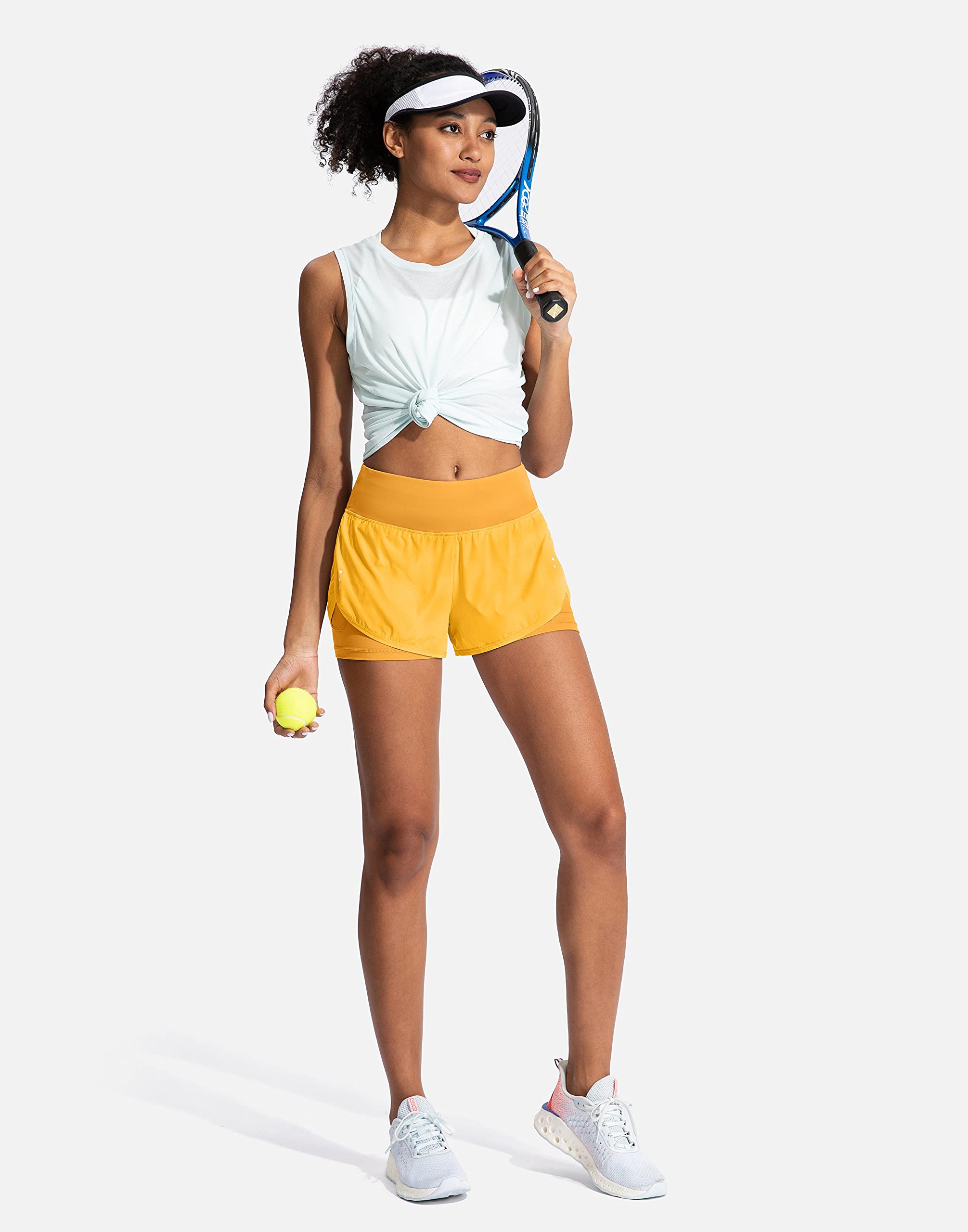 Women's 2-in-1 High Waist Running Shorts with Zipper Pockets - Breathable Spandex Yoga Workout Athletic Shorts for Gym, Jogging & Active Lifestyle
