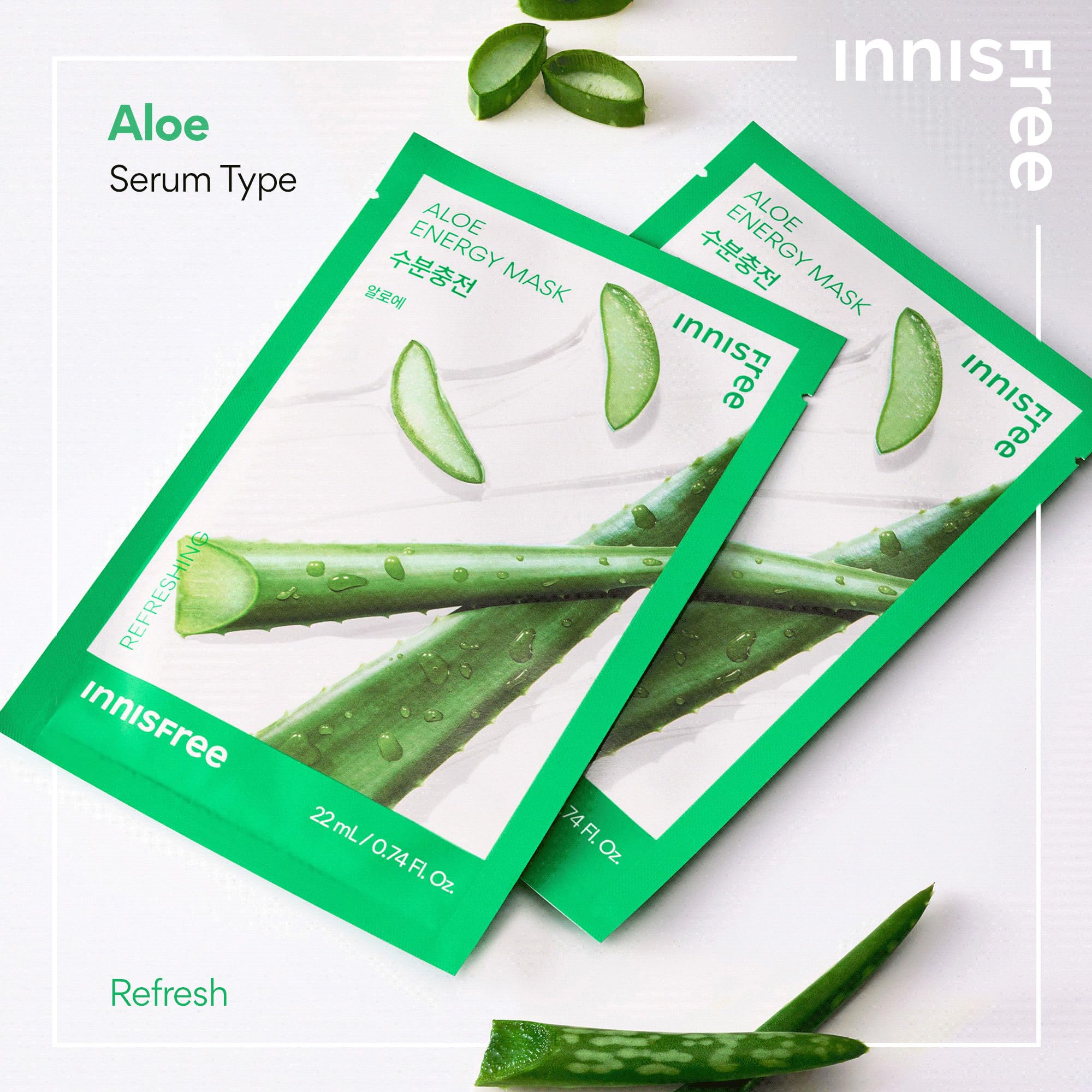 Innisfree Energy Sheet Mask 12 Pack - Korean Face Mask Set with Aloe, Pomegranate & Green Tea for Hydration & Brightening | Perfect for Daily Skincare Routine, Spa Day & Travel Essentials