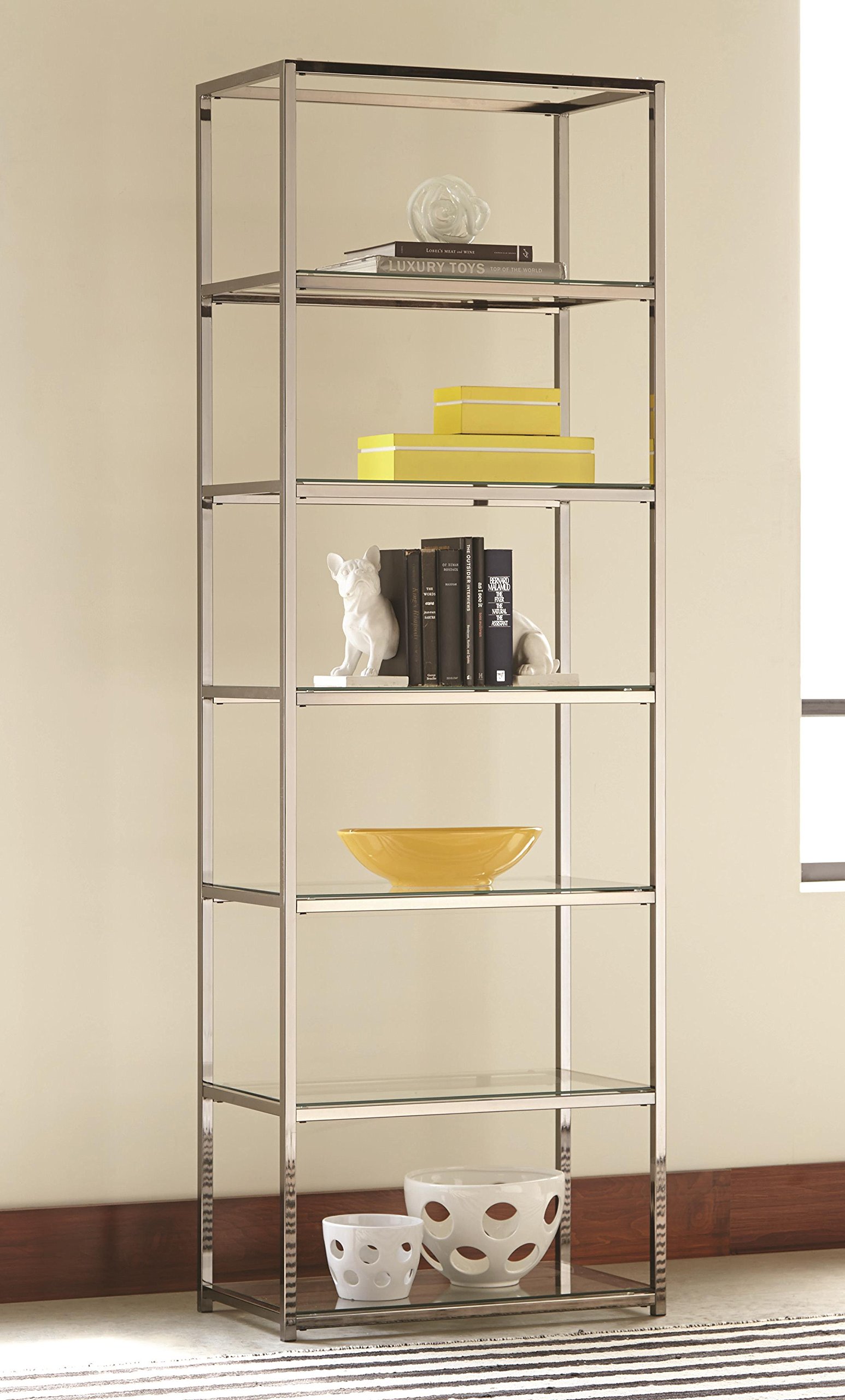 Carmelo 6-Shelf Bookcase in Black Nickel - Sturdy Metal Bookshelf for Living Room, Office, or Bedroom Storage & Organization