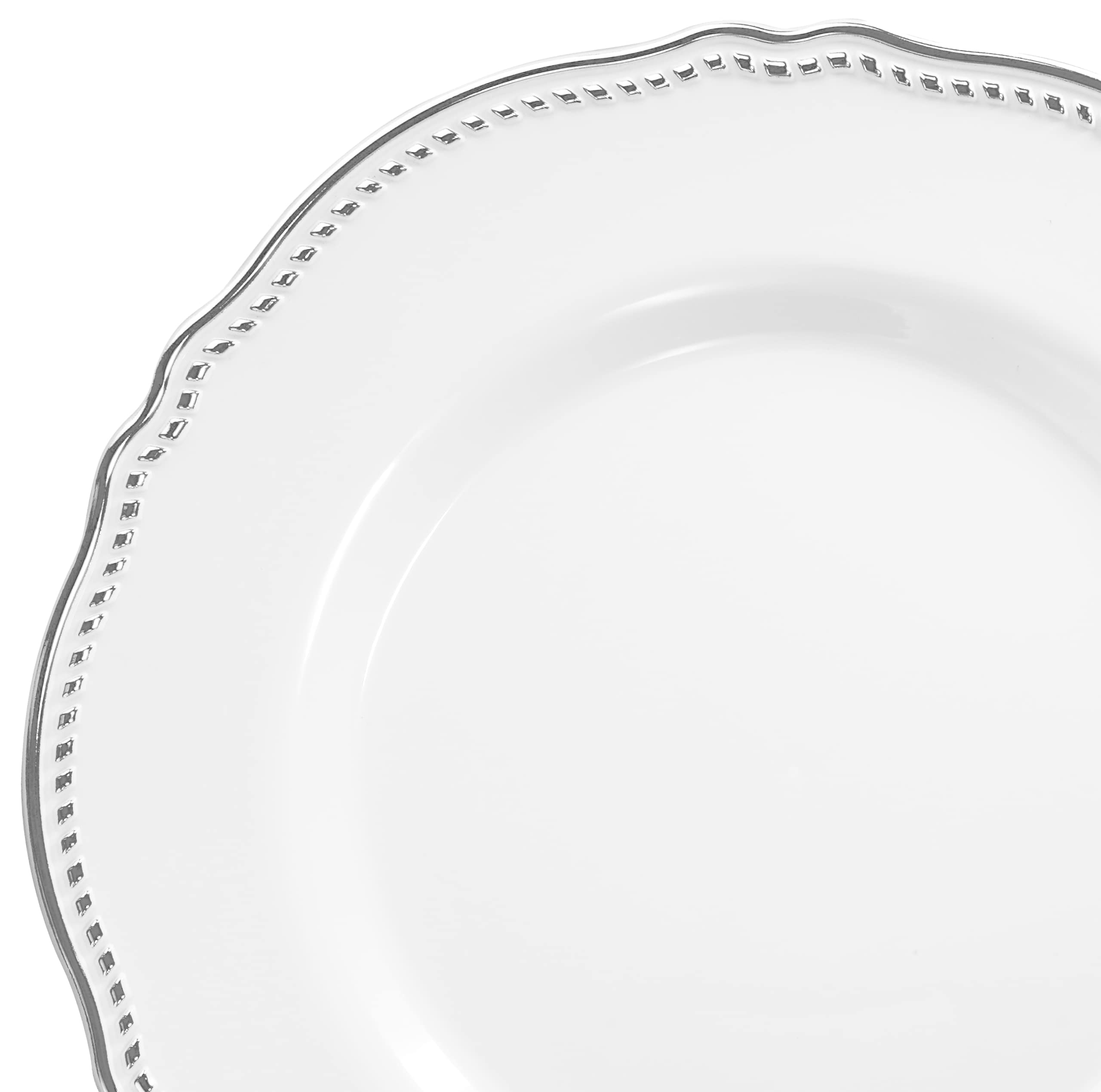 20-Pack Heavyweight Disposable Plastic Plates for Weddings & Parties - 10.25'' Elegant White & Silver Dinner Plates - Perfect for Wedding Receptions, Birthday Parties & Special Events