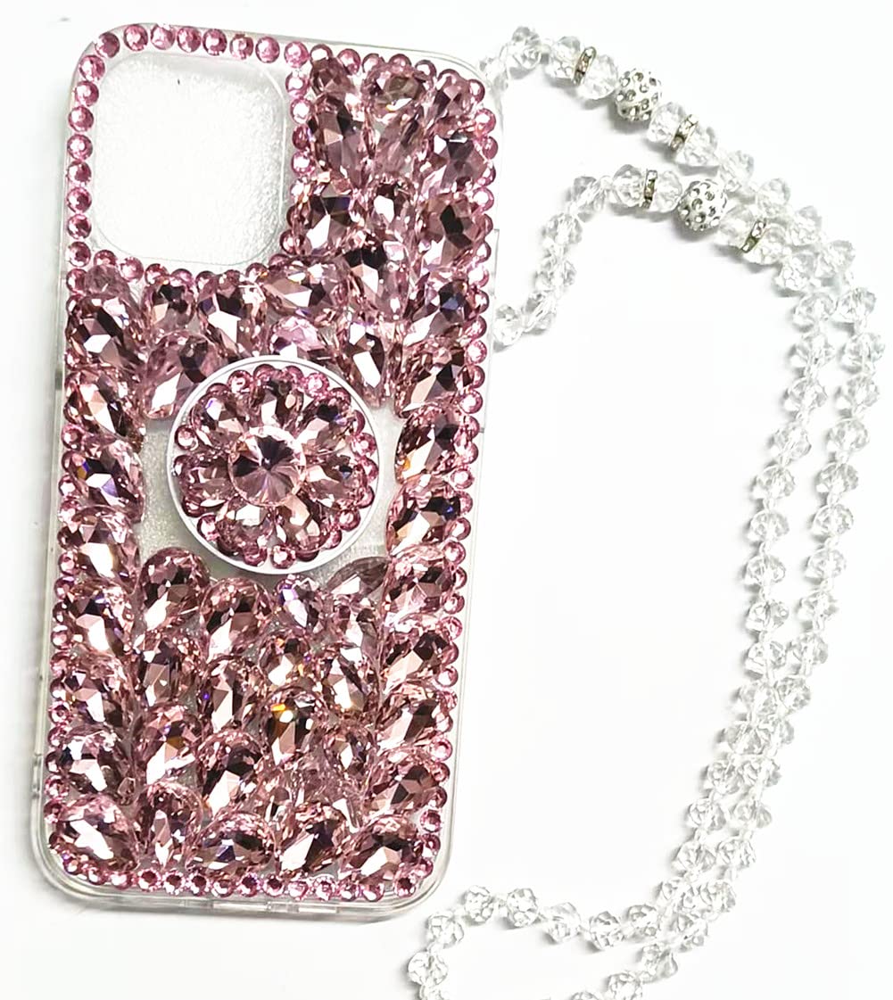 Aikukiki 3D Handmade Diamond Rhinestone Phone Case for iPhone 13 Pro Max 6.7 inch - Bling Glitter Protective Cover with Kickstand (Pink) | Perfect for Parties, Weddings & Special Occasions