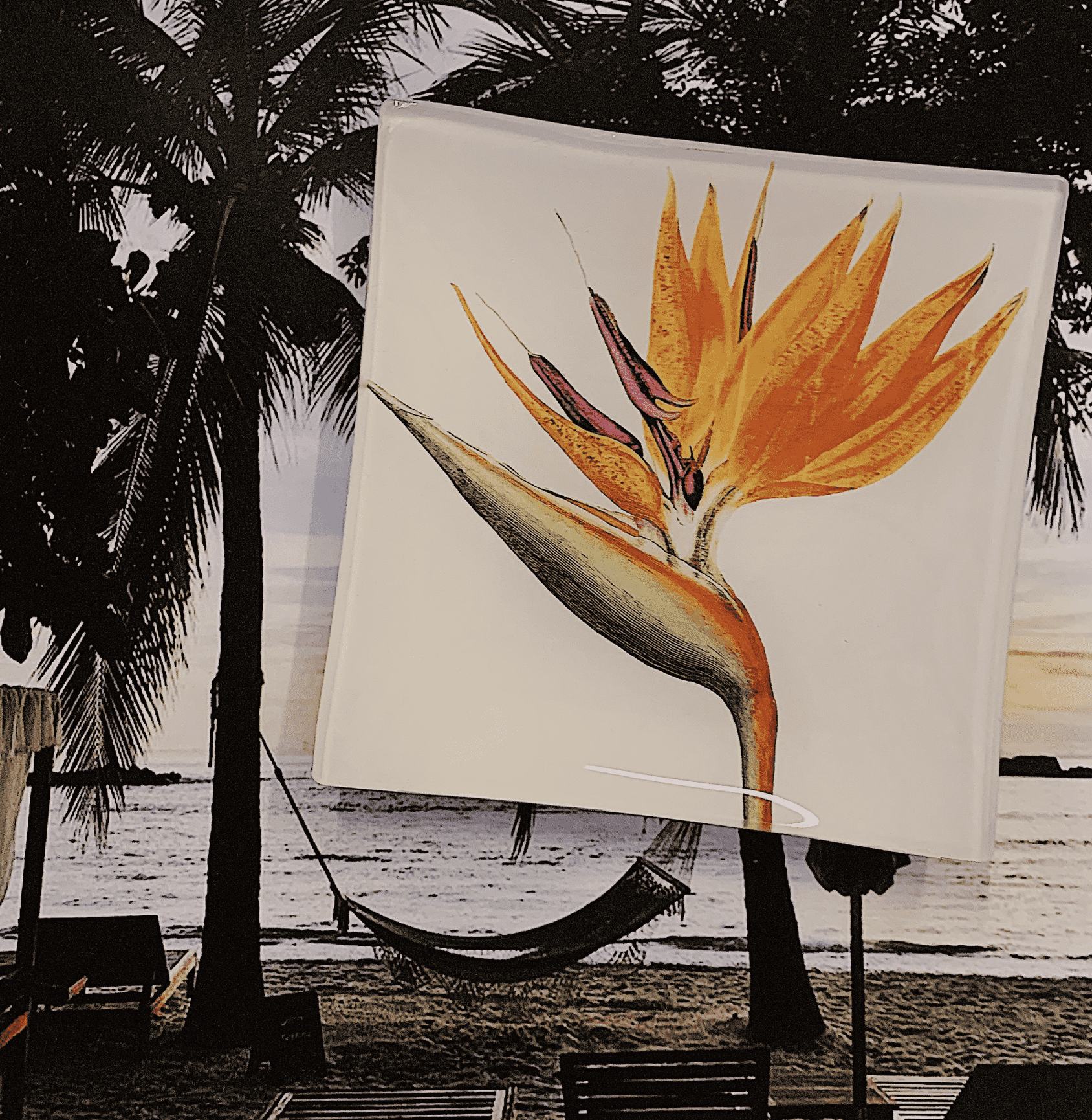 Exquisite Bird of Paradise Decoupage Glass Serving Tray - Elegant Handmade Floral Design for Home Decor, Dining Table Centerpiece & Gift Giving