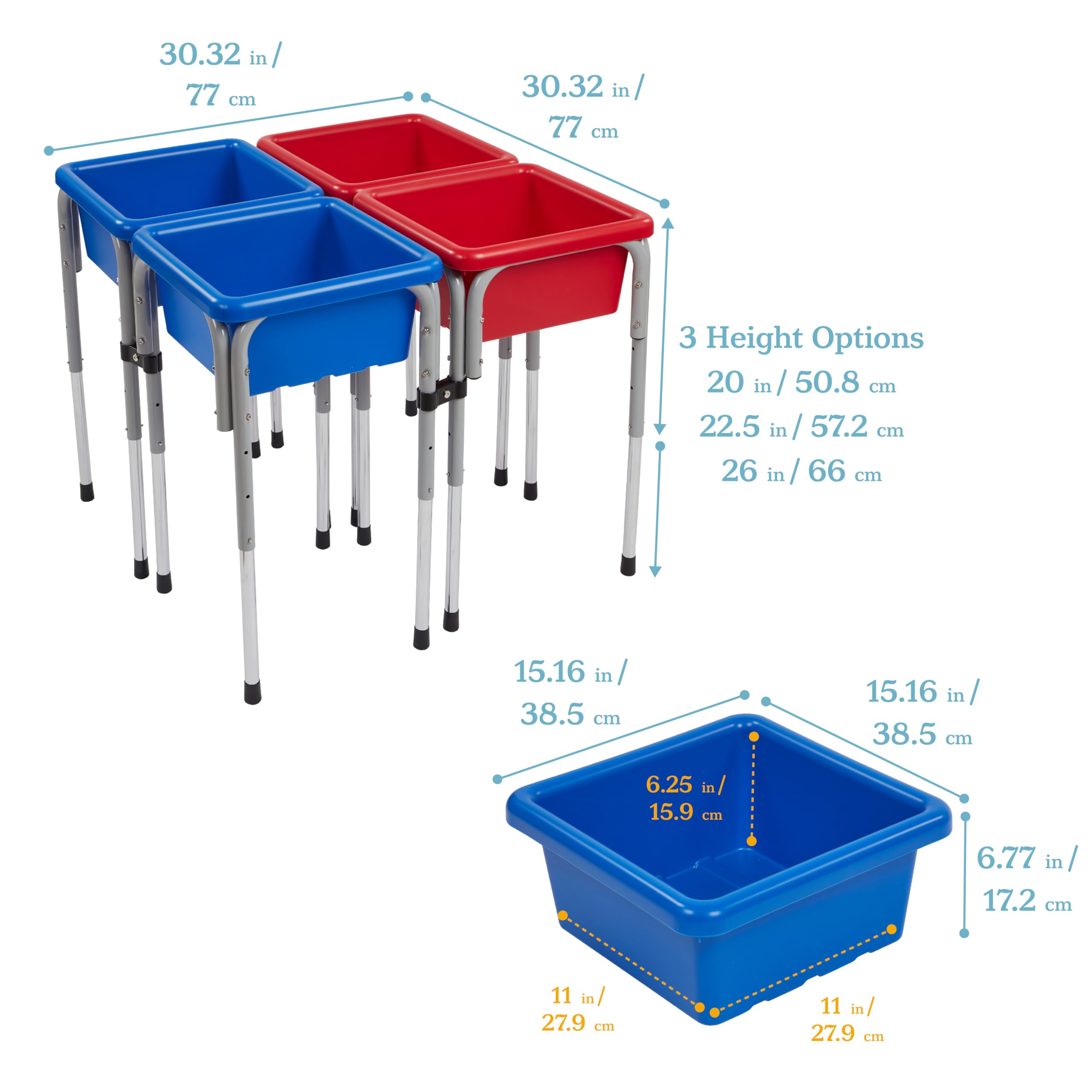 ECR4Kids 4-Station Adjustable Sand and Water Play Table with Sensory Bins - Blue & Red for Toddlers | Outdoor & Indoor Sensory Play Activity Center for Preschool, Daycare & Home Learning