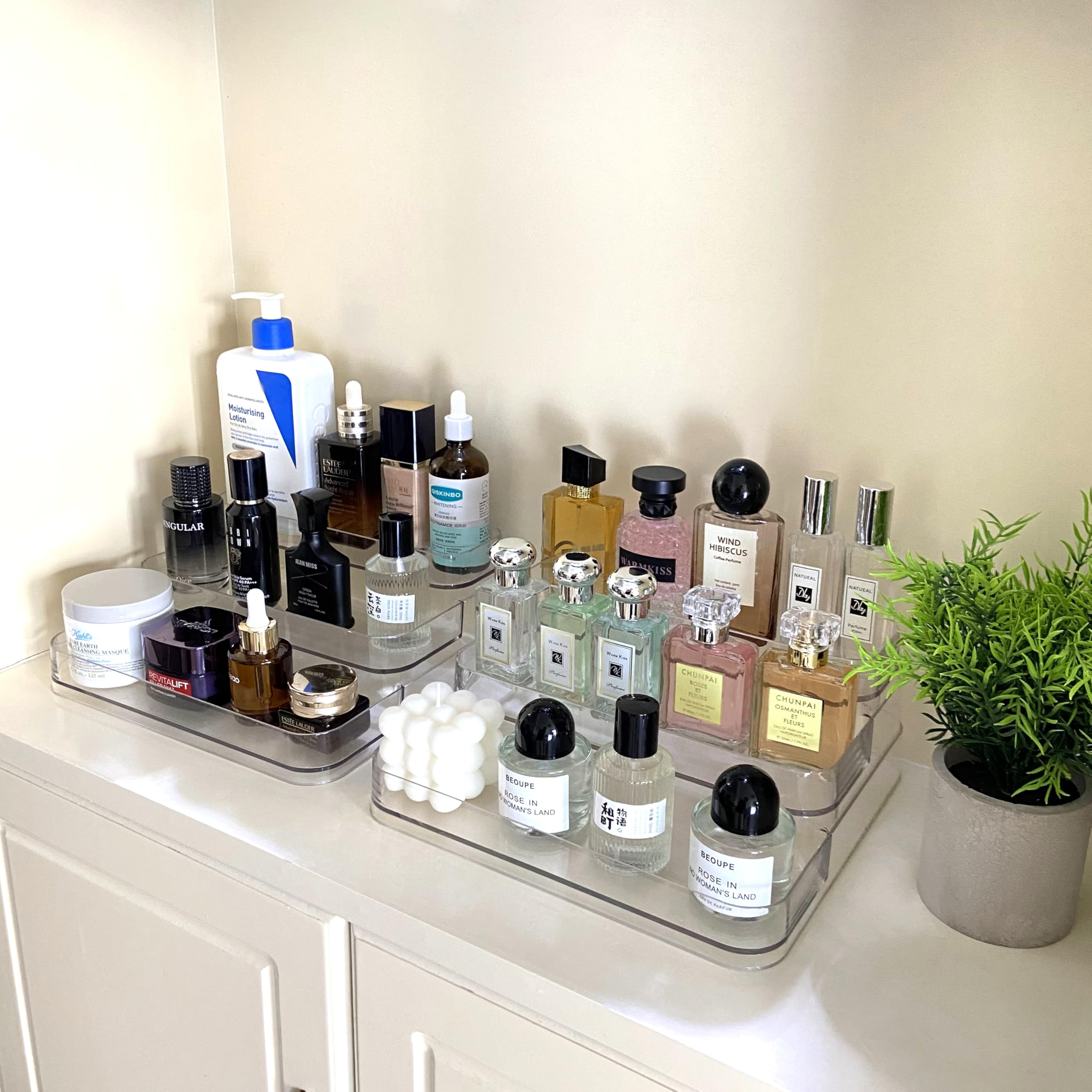 2-Pack Clear 3-Tier Perfume Organizer Shelf - Sturdy Skincare & Medicine Storage Rack for Lotions, Spices, Vitamins - Perfect for Bathroom Counter, Kitchen Cabinet & Vanity Organization