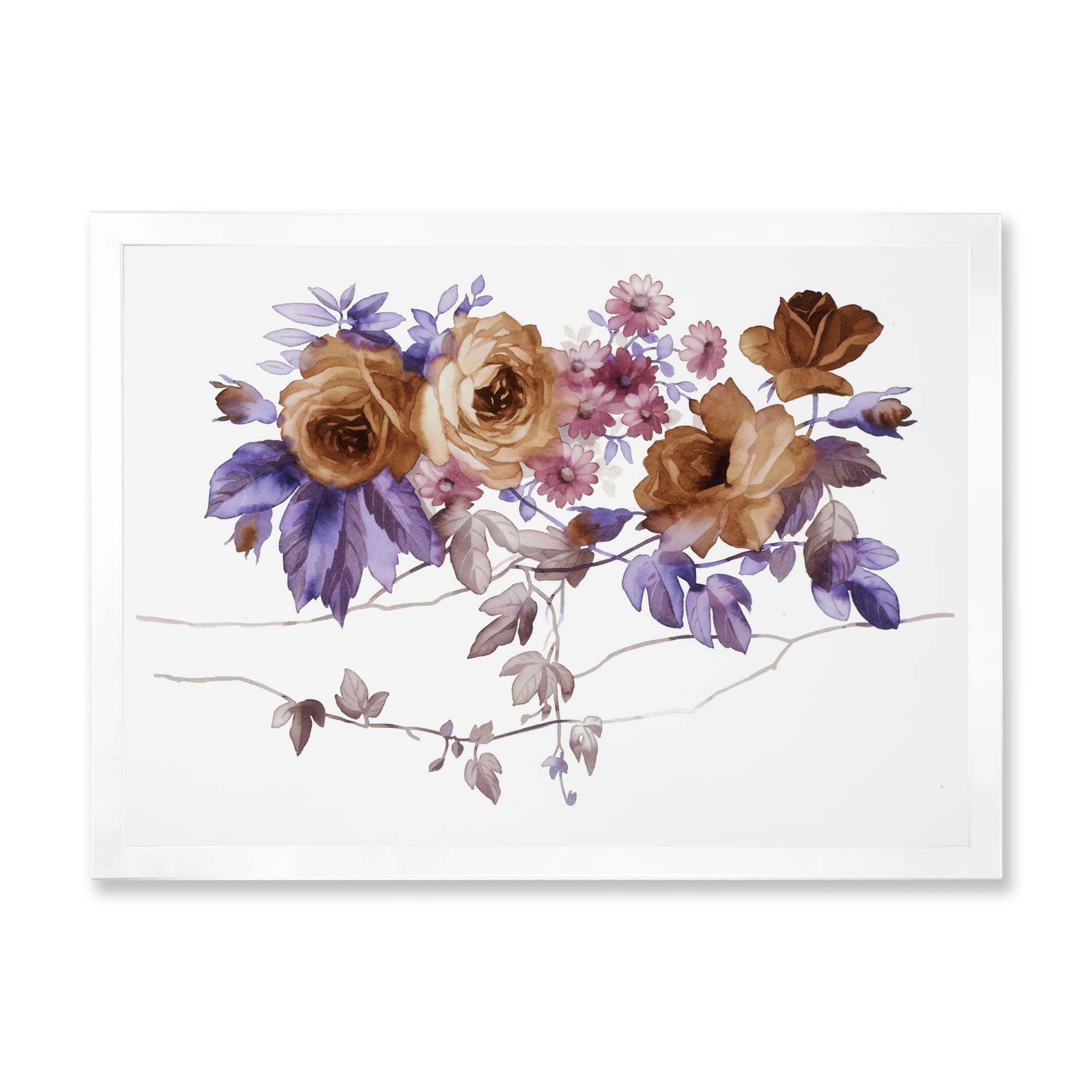 DesignQ Purple Wildflowers IV Traditional Framed Wall Art - Vintage Floral Painting for Living Room, Bedroom & Office Decor - Perfect Housewarming Gift & Home Interior Design