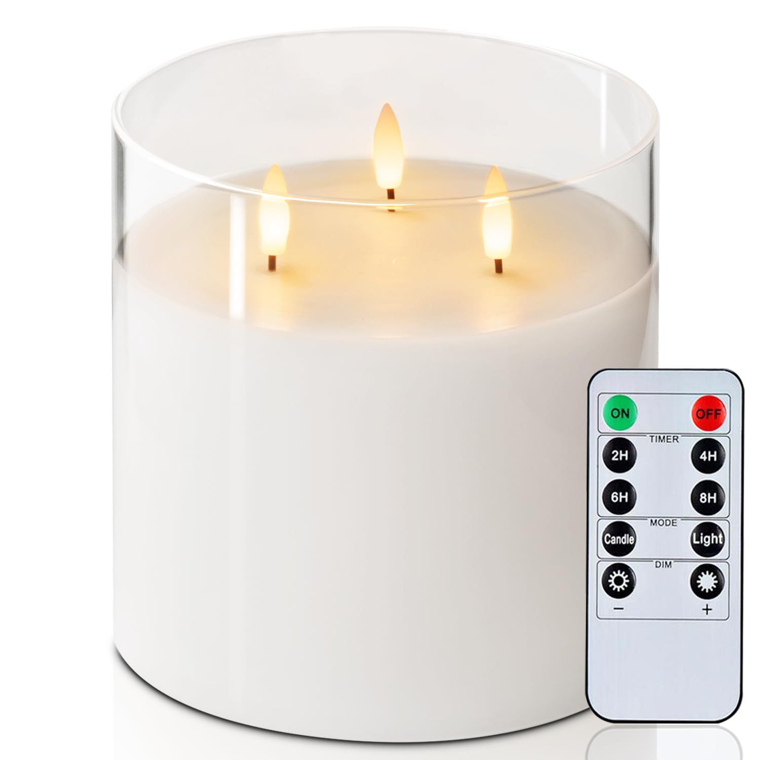 Homemory 6X6'' Extra Large Flameless LED Candle - 3-Wick Battery Operated Pillar Candle with Remote & Timer - Real Wax Glass Candle in Pure White - Perfect for Weddings, Home Decor & Relaxation