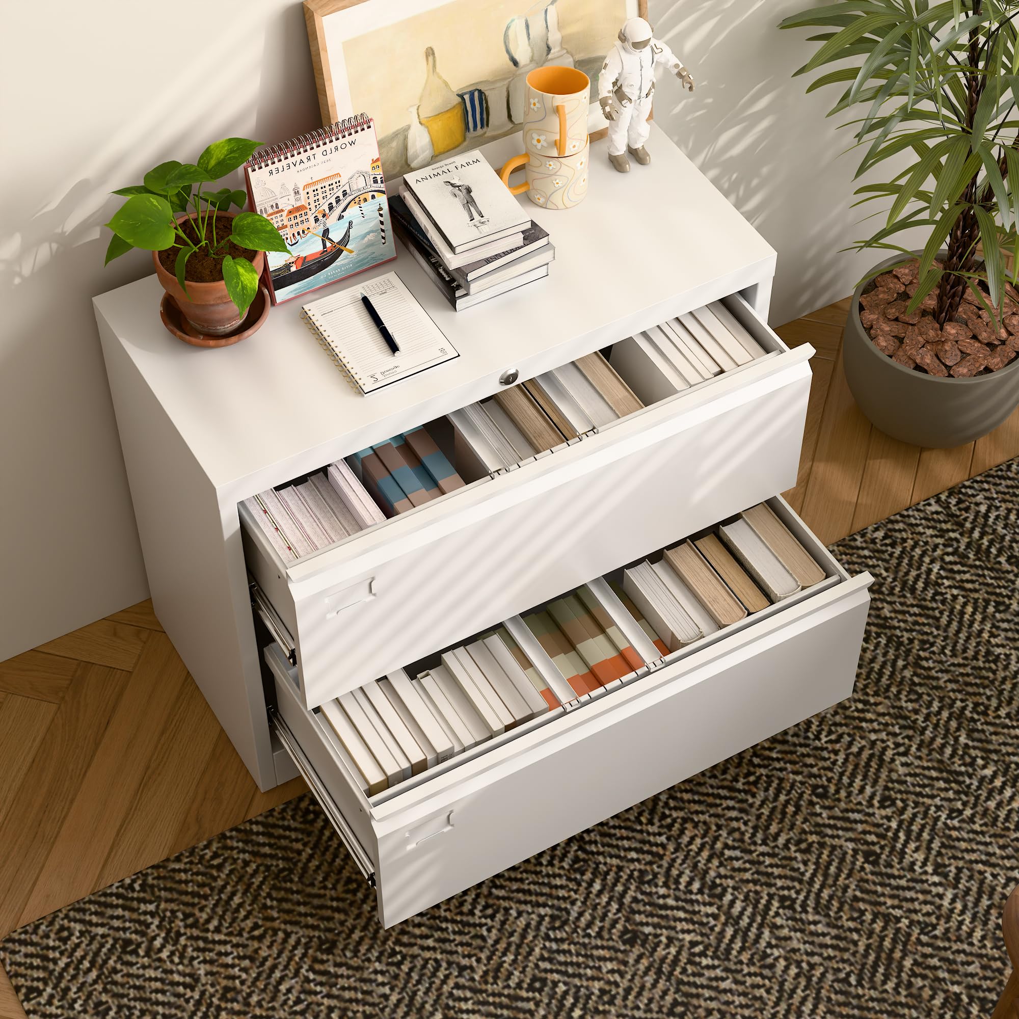 Aobabo 2-Drawer Lateral File Cabinet - Lockable Metal Filing Cabinet for Letter/Legal/F4/A4 Size Documents - Perfect for Home Office, School & Workspace Organization - White (Assembly Required)