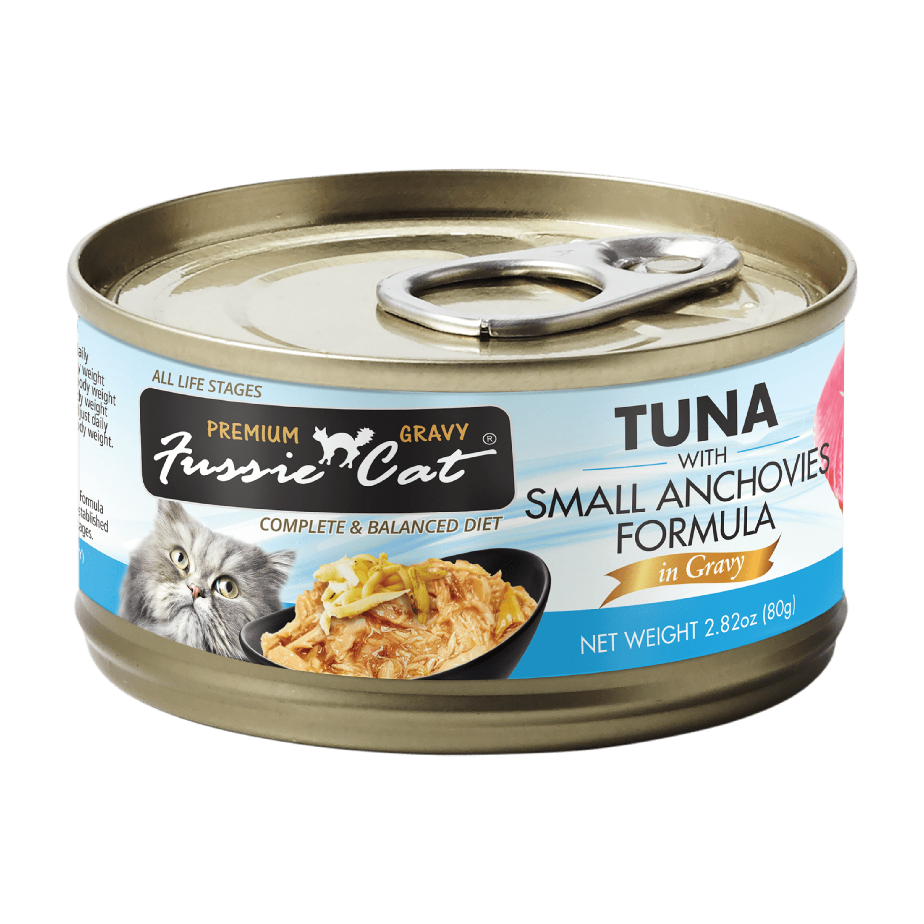 Premium Fussie Cat Black Label Tuna with Small Anchovies in Gravy - 80g Wet Cat Food for Adult Cats | High Protein Grain-Free Recipe | Perfect for Picky Eaters & Indoor Cats | Delicious Mealtime or Treat Option