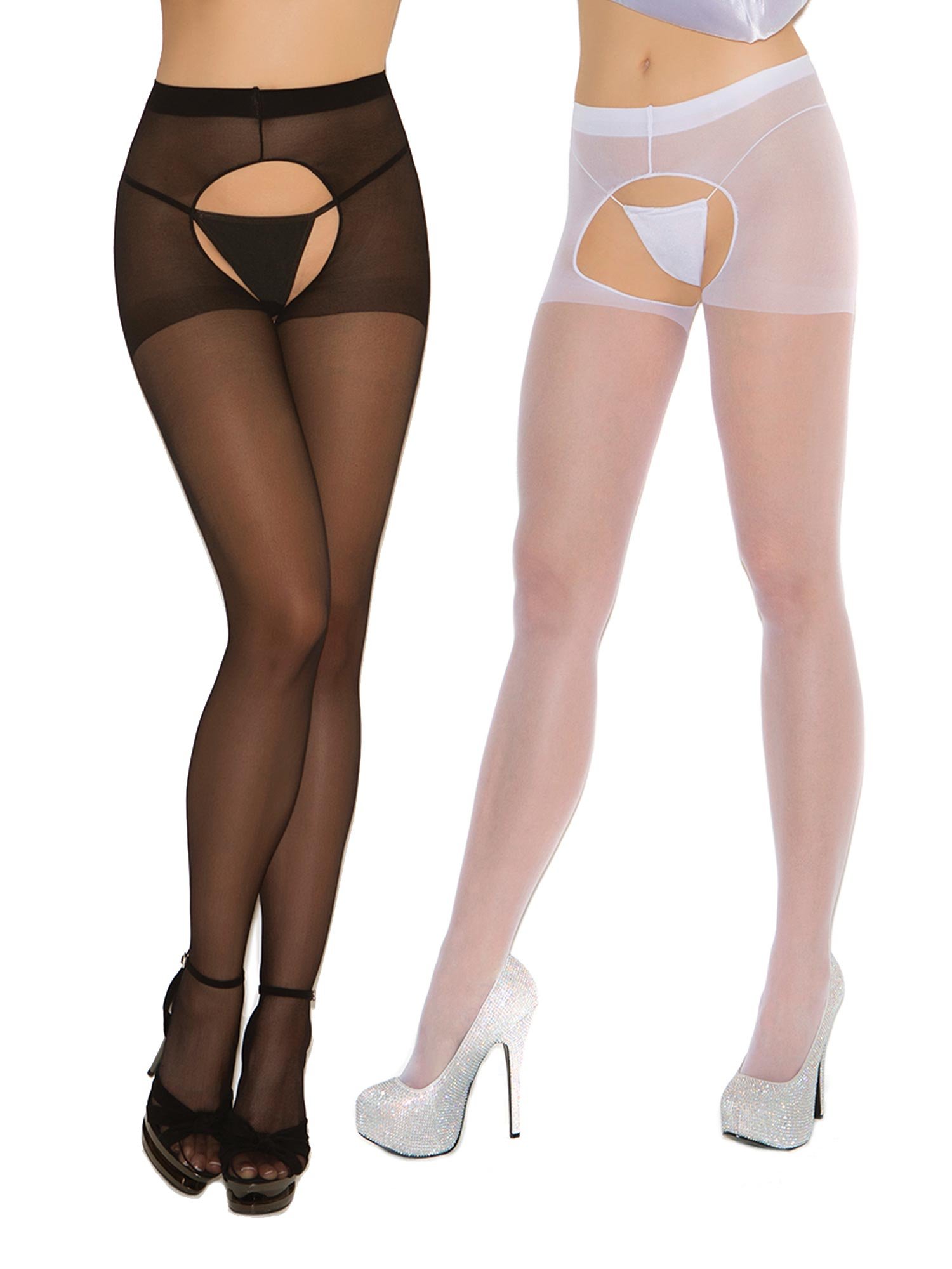 **Angelique Women's Sexy Sheer Crotchless Pantyhose & Stockings - 2 Pack | Lingerie for Date Night, Role Play & Sensual Fashion**