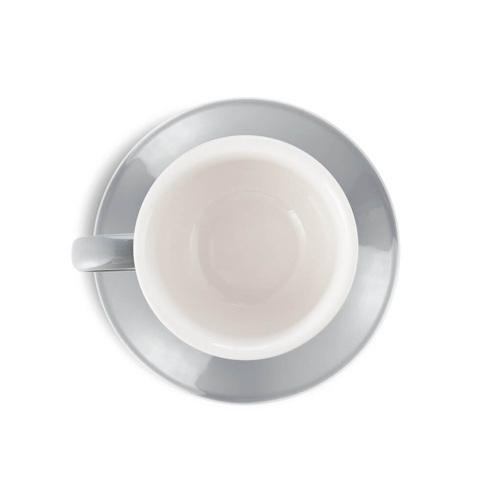 Premium Porcelain Latte Cup & Saucer Set - 12oz (355ml) Gray - Ideal for Espresso, Cappuccino & Coffee Lovers - Perfect for Home, Café & Gifting