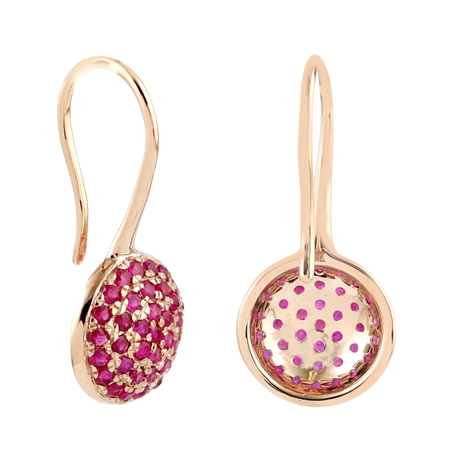 10K Rose Gold Pave Ruby Gemstone July Birthstone Ear Hook Earrings - Perfect Gift for Birthdays, Anniversaries & Special Occasions