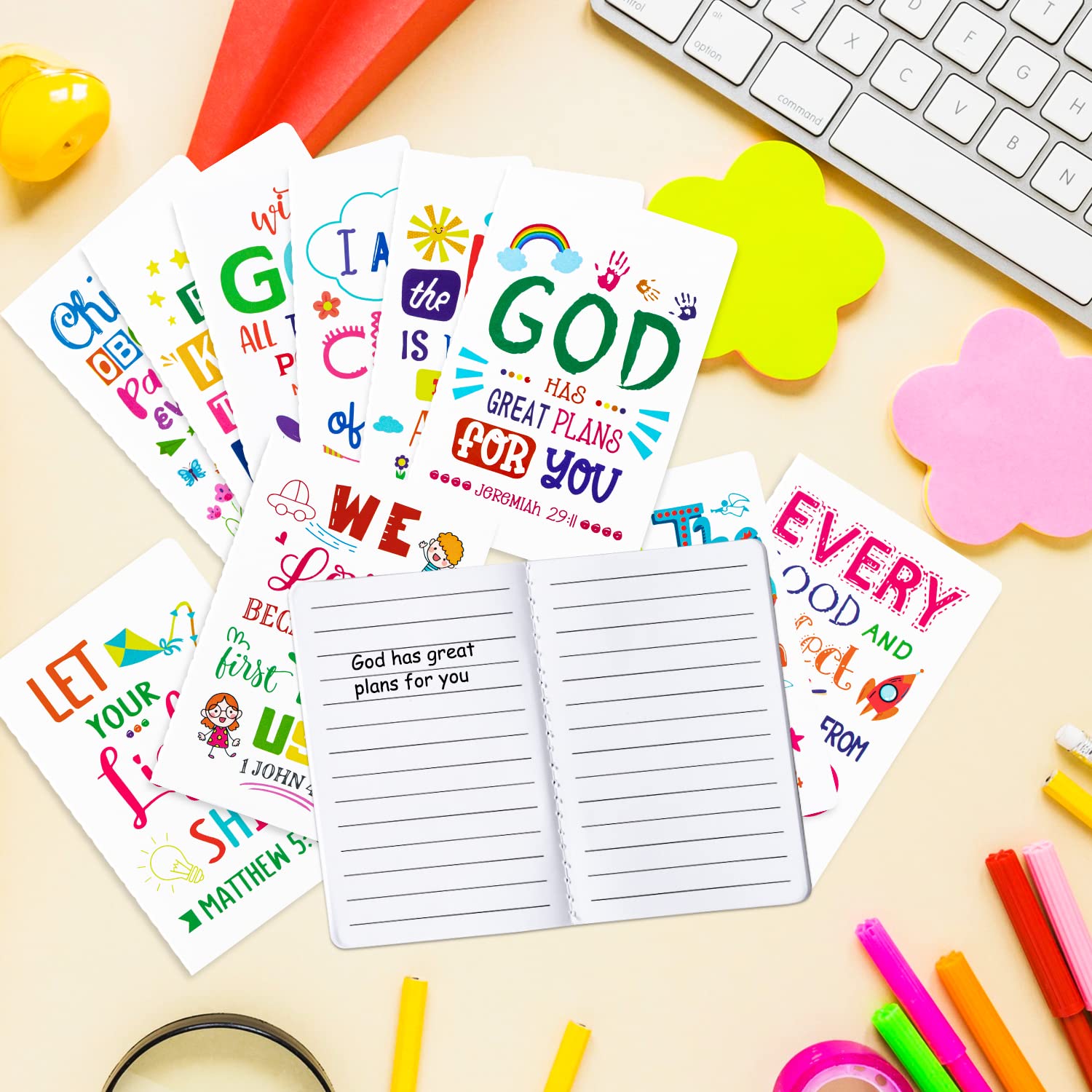 60Pcs Bible Verse Notepads for Kids - Colorful Christian Prayer Journals with Inspirational Scripture Quotes, Mini Pocket Notebooks for School, Office & Home Use - Perfect for Daily Devotion, Gift Giving & Faith-Based Activities