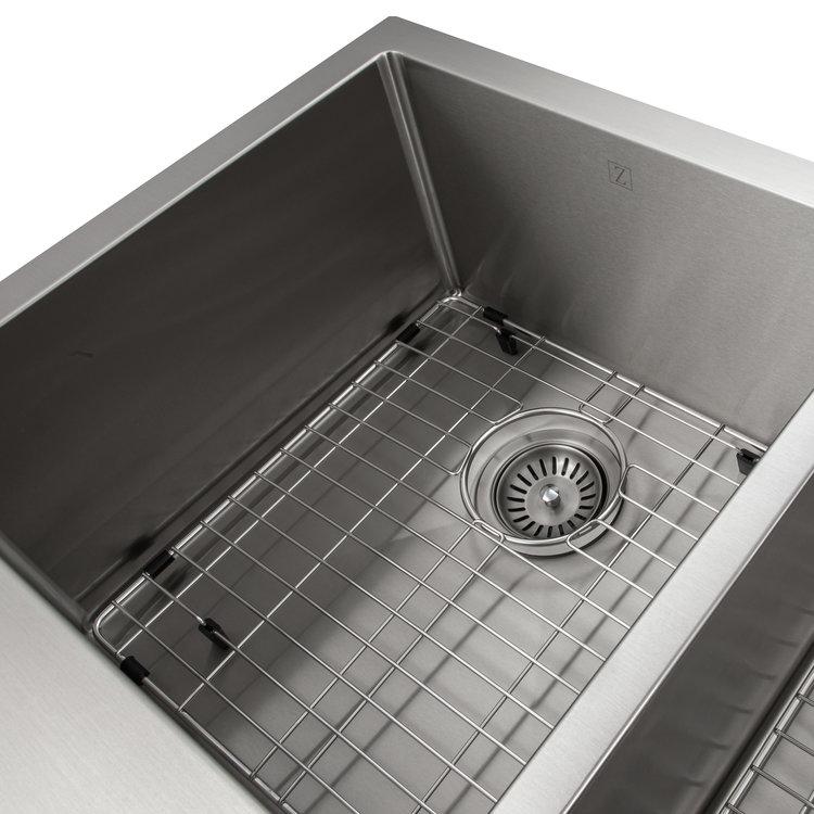 ZLINE 36-Inch Farmhouse Apron Front Double Bowl Stainless Steel Kitchen Sink with Bottom Grid - SA50D 36S - Perfect for Rustic & Modern Kitchens, Renovations & DIY Installations