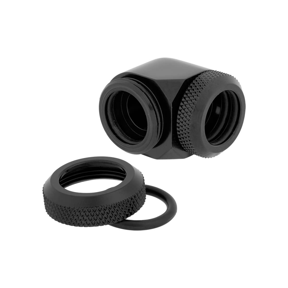 Corsair Hydro X Series XF Hardline 14mm 90° Angled Compression Fitting Twin Pack - Black | Perfect for Custom PC Water Cooling Loops & Gaming Rig Builds