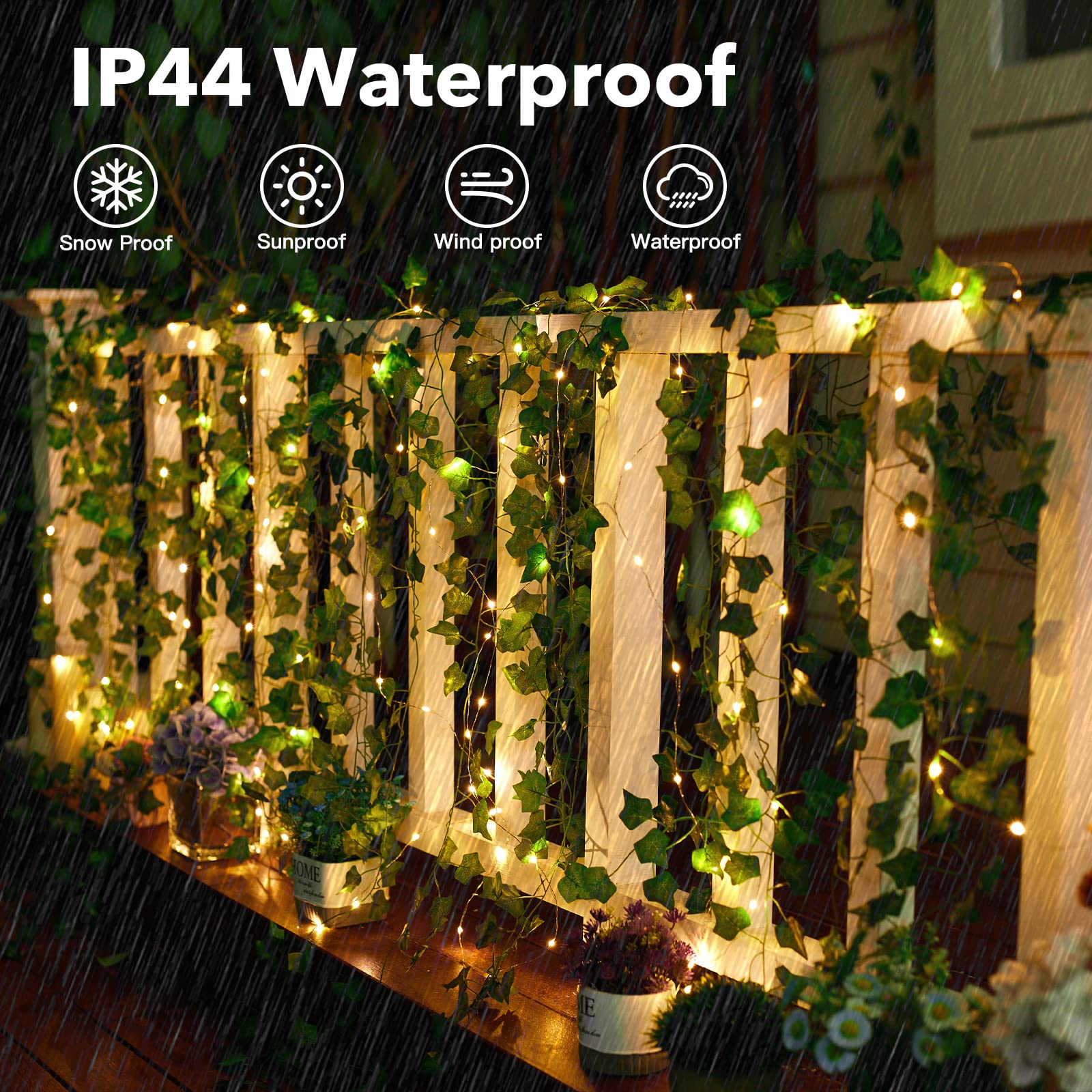 24-Pack Battery Operated String Lights with Artificial Ivy Vines - 7ft 110 LED Vine Lights with 8 Lighting Modes, Warm White for Bedroom, Wall Decor, Wedding, Indoor Party & Festival Lighting (Perfect for Creating Romantic Ambiance)