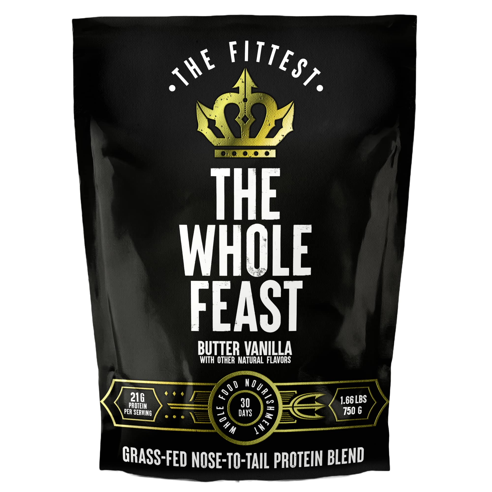 The Fittest Whole Feast Beef Protein Powder - Butter Vanilla Flavor | Nose to Tail Carnivore Blend with Liver, Colostrum & Bone | 21g Protein, 14g Collagen & BCAAs | Ideal for Keto, Paleo & Fitness Recovery