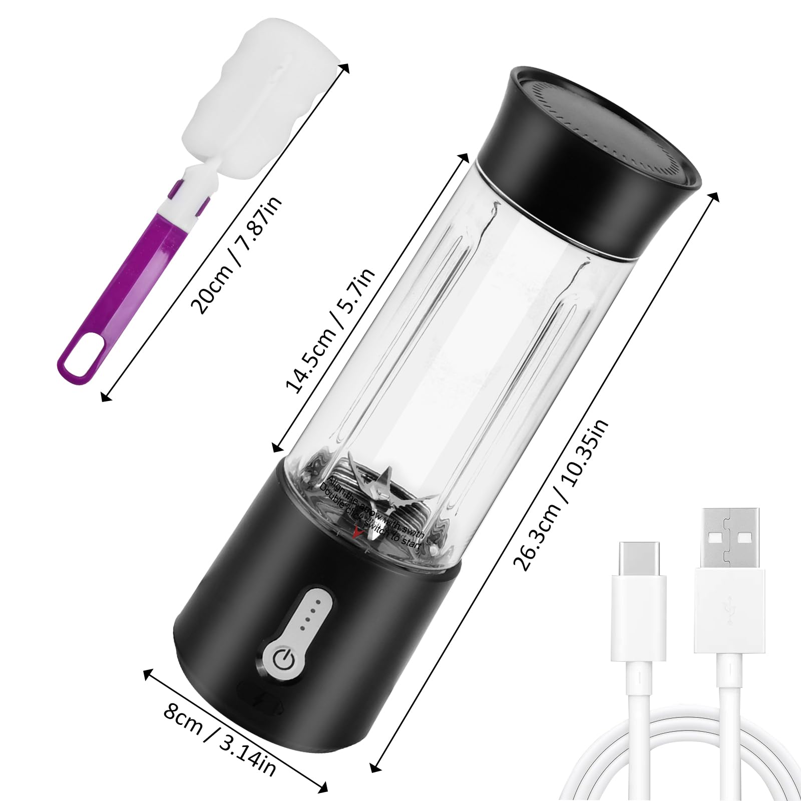 Portable 500ML Smoothie Blender with 6 Blades, BPA-Free USB Rechargeable Mini Blender for Juices & Shakes - Perfect for Home, Office, Gym & Travel